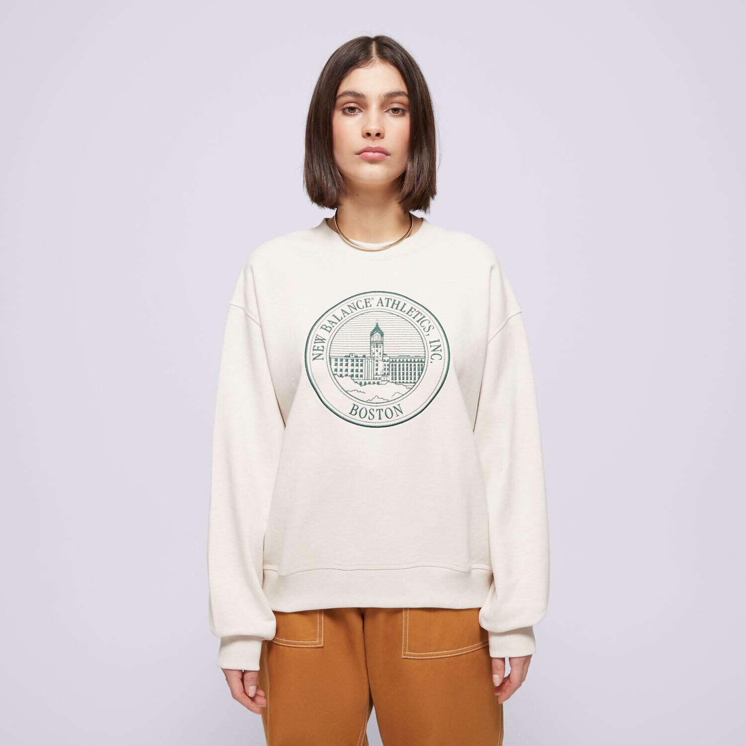 dámská mikina NEW BALANCE MIKINA ATHLETICS TERRY OVERSIZED CREST WT43553LIT BÉŽOVÁ
