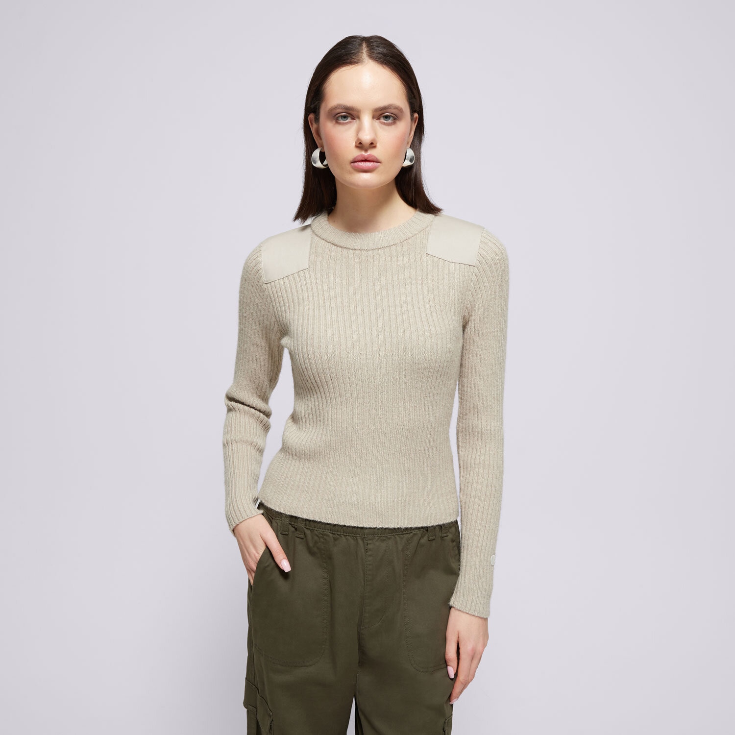 dámská mikina CHAMPION SVETR CREWNECK SWEATER 117495ES057 BÉŽOVÁ