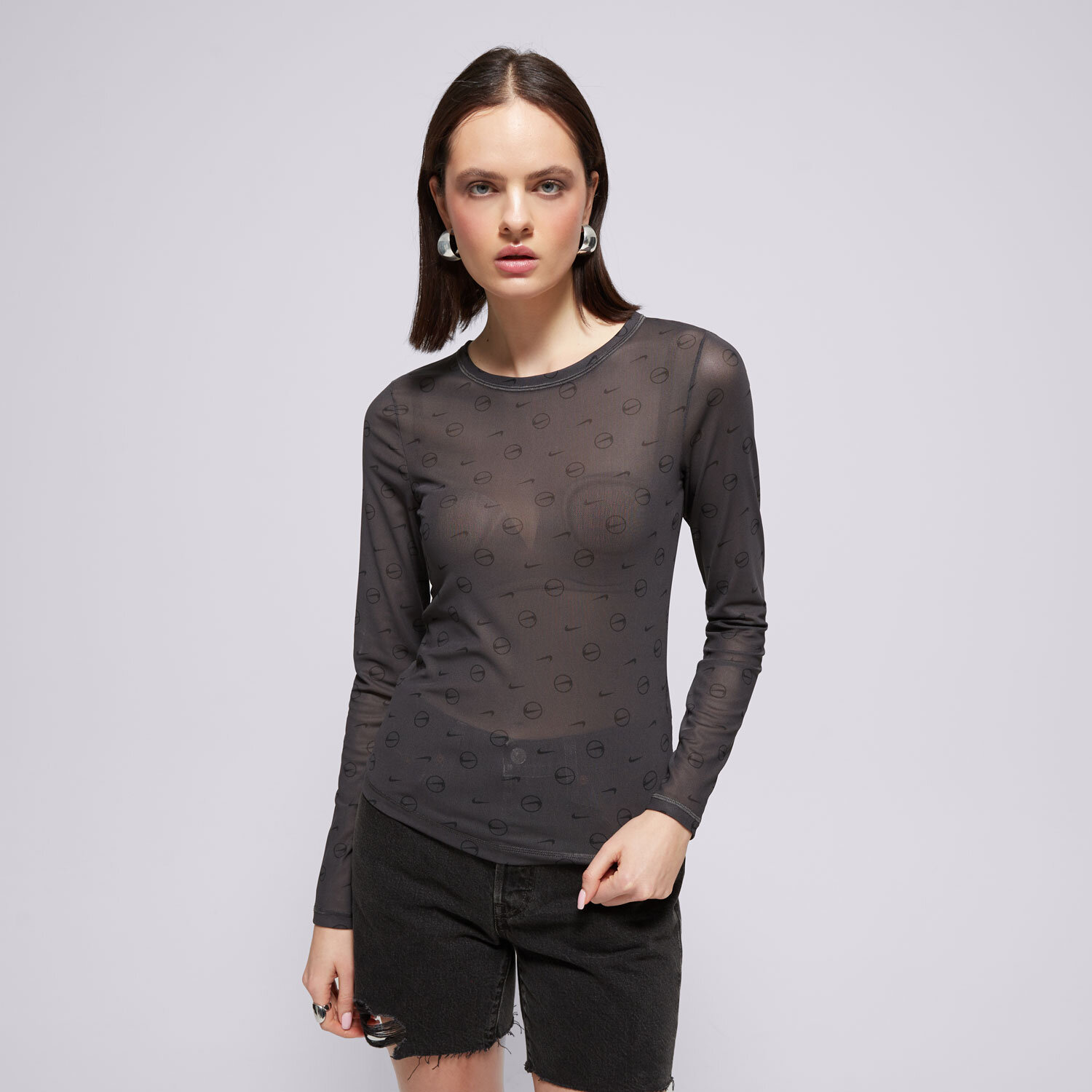 dámské tričko NIKE TRIČKO W NSW LS SHEER TOP SW HQ3753-060 ŠEDÁ