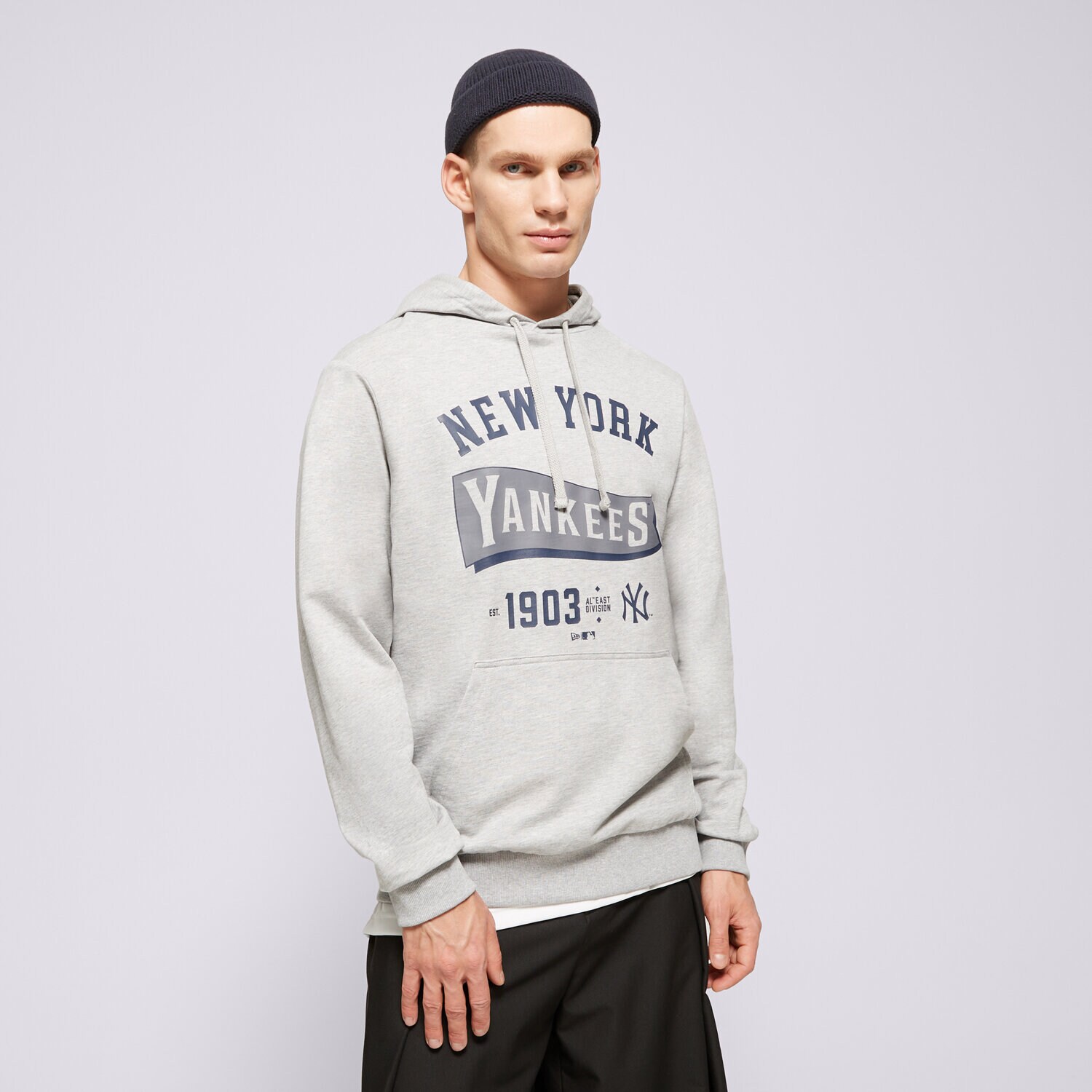 pánská mikina NEW ERA MIKINA S KAPUCÍ MLB PENNANT NYY NEW YORK YANKEES 60596192 ŠEDÁ