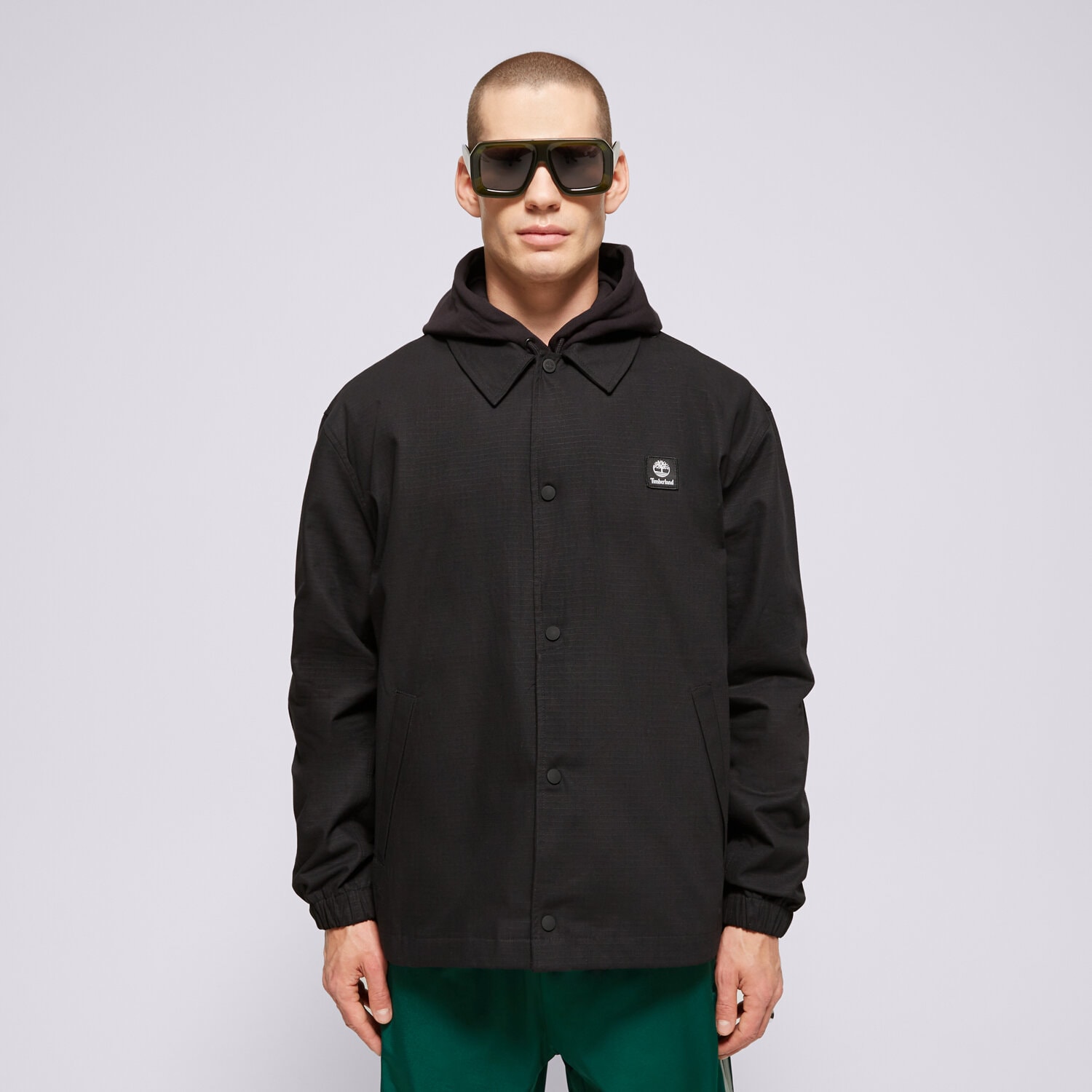 Přechodná bunda pánská (podzimní, jarní) TIMBERLAND BUNDA WOVEN BADGE RIPSTOP COACH JACKET BLACK TB0A6FA90011 ČERNÁ