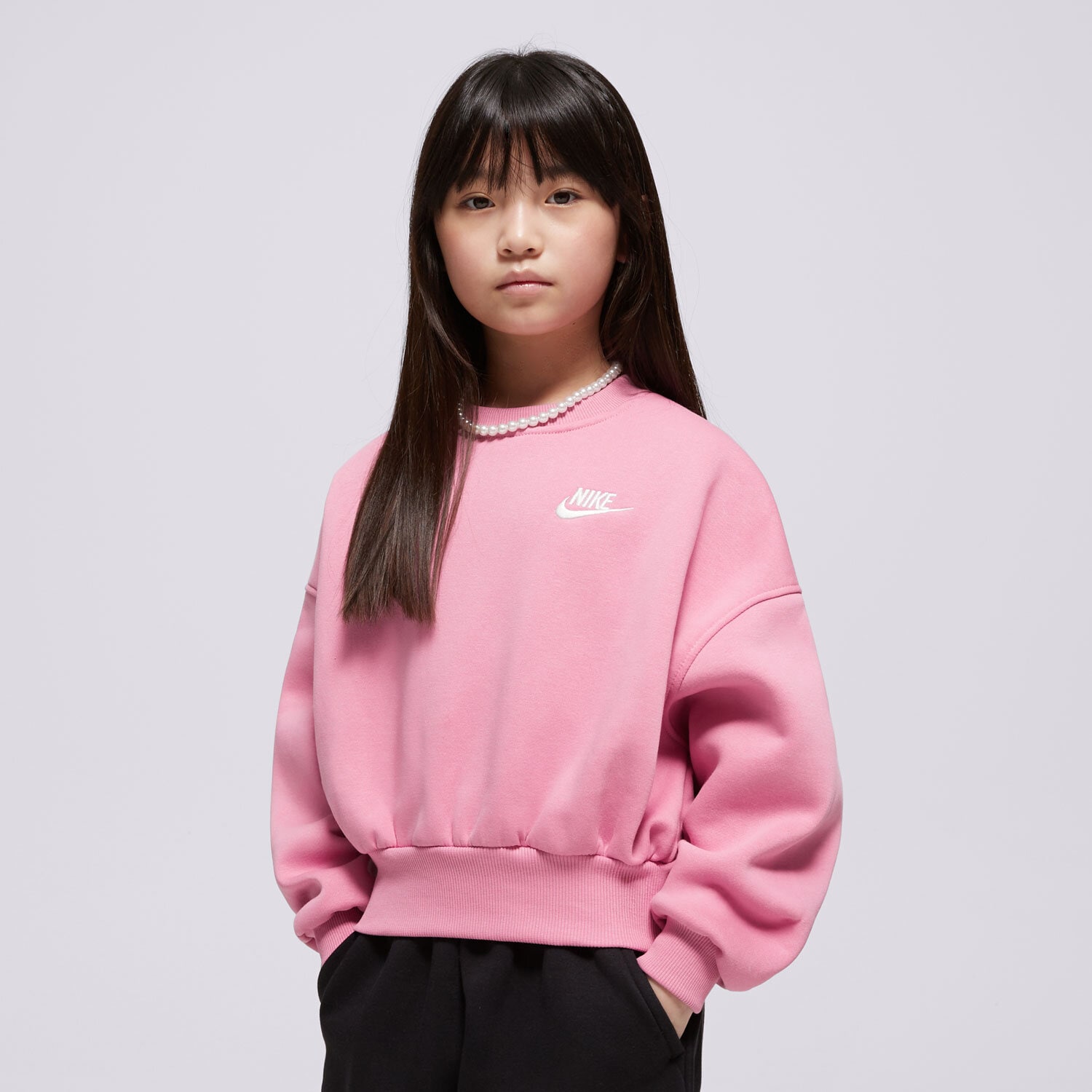 dětská mikina NIKE MIKINA G NSW CLUB FLC BXY CRW LBR GIRL FZ9244-646 RŮŽOVÁ