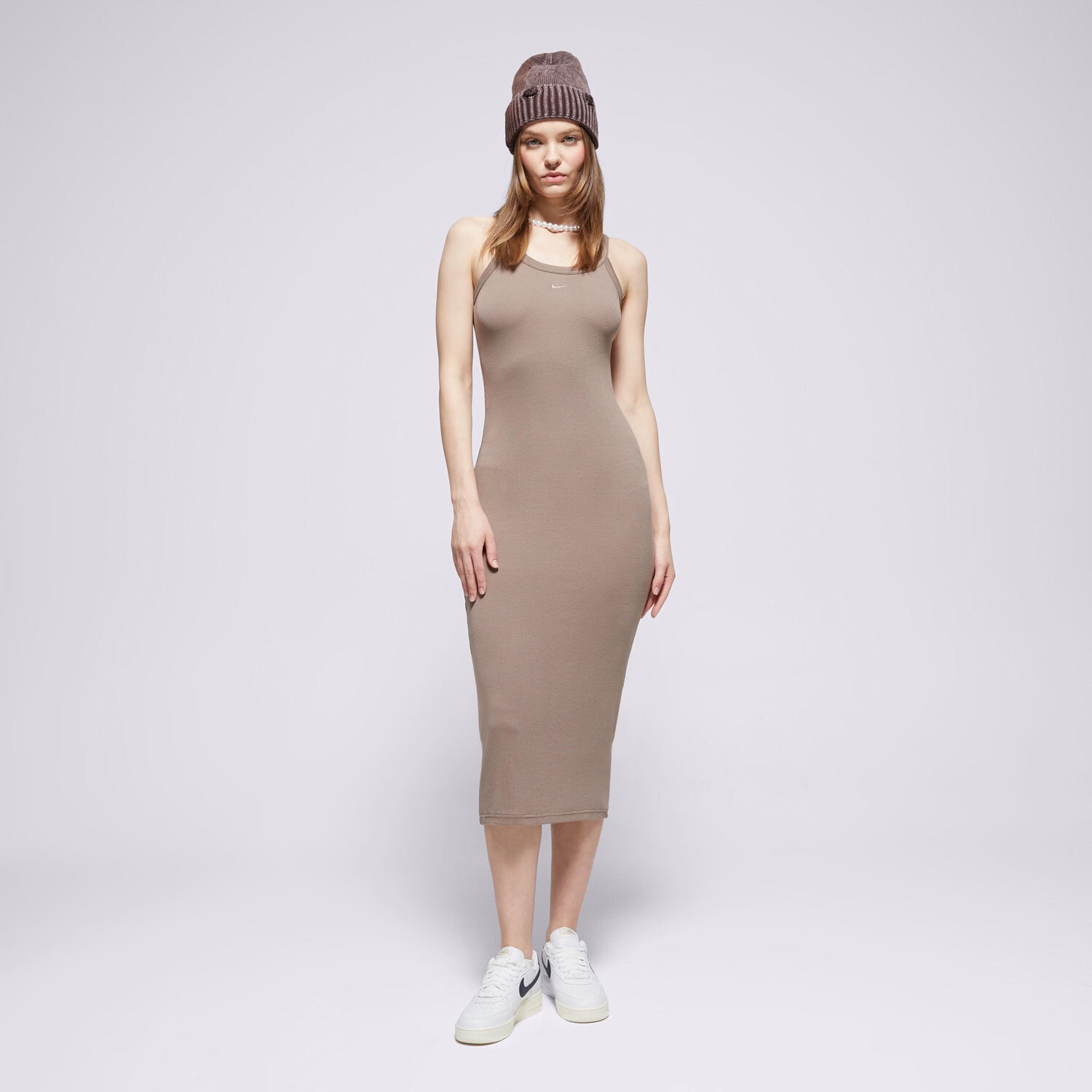 dámské šaty NIKE ŠATY W NSW NK CHLL KNT MRIB TNK DRS HJ0710-233 HNĚDÁ