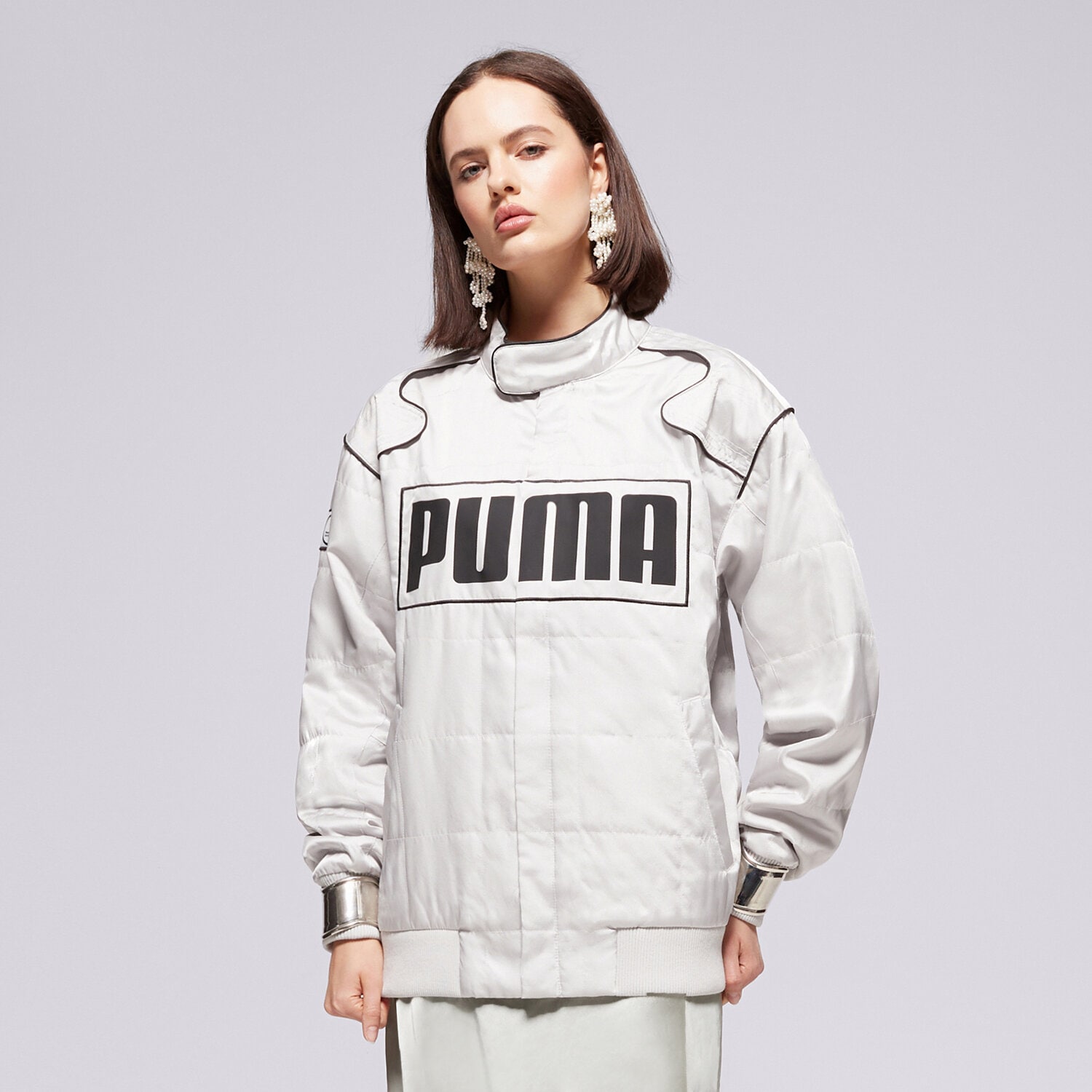 Přechodná bunda dámská (podzimní, jarní) PUMA BUNDA RELAXED RACER JACKET 629914 61 ŠEDÁ