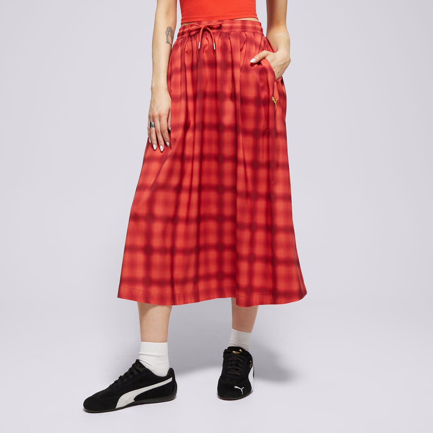 dámská sukně PUMA SUKNĚ WOVEN MIDI AOP PLEATED SKIRT 629795 15 ČERVENÁ