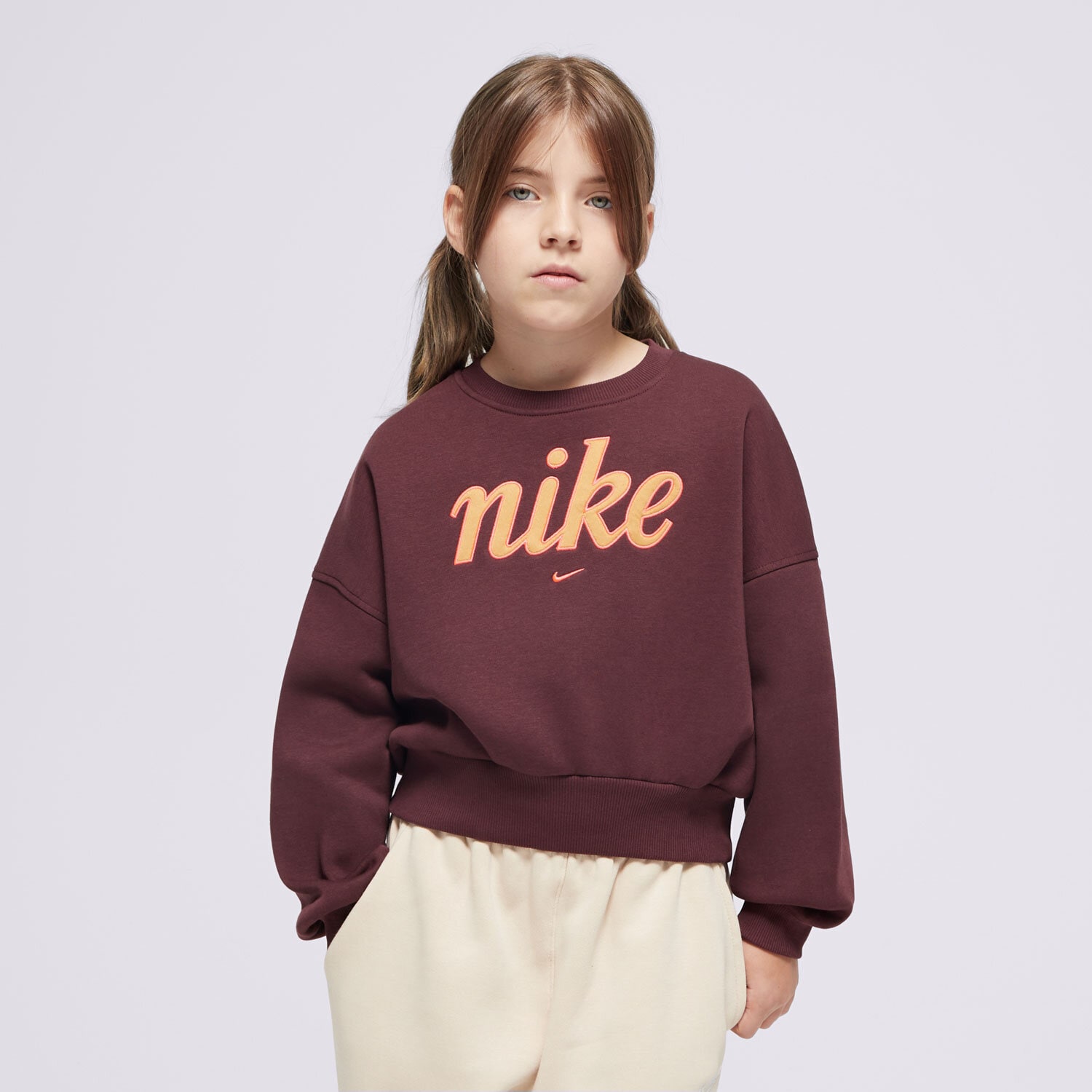 dětská mikina NIKE MIKINA G NSW CLUB FLC BXY CRW GX STAR GIRL FZ5566-652 HNĚDÁ