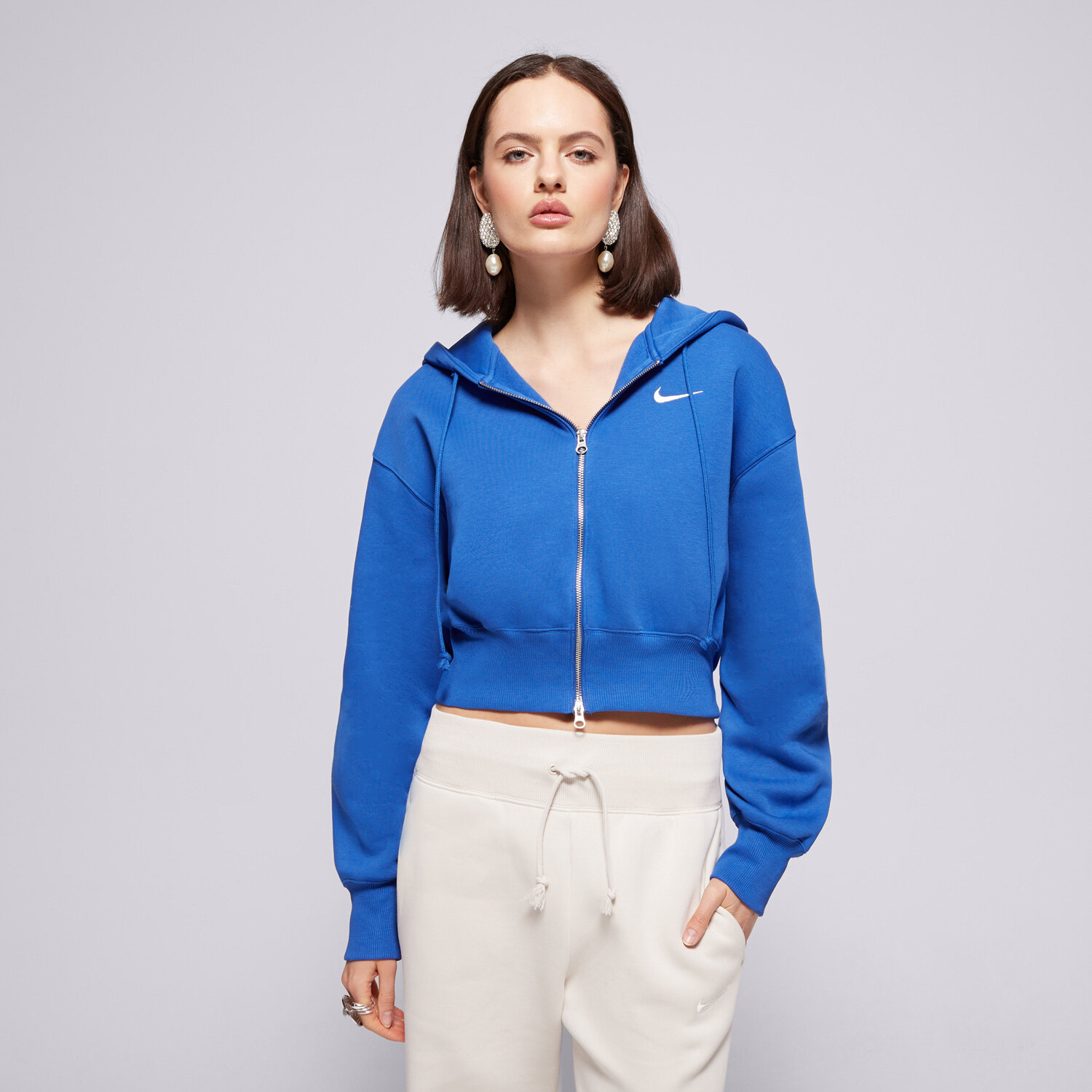 dámská mikina NIKE MIKINA ROZEPÍNACÍ PHNX FLC LSE CROP FZ HDY HJ0940-480 MODRÁ