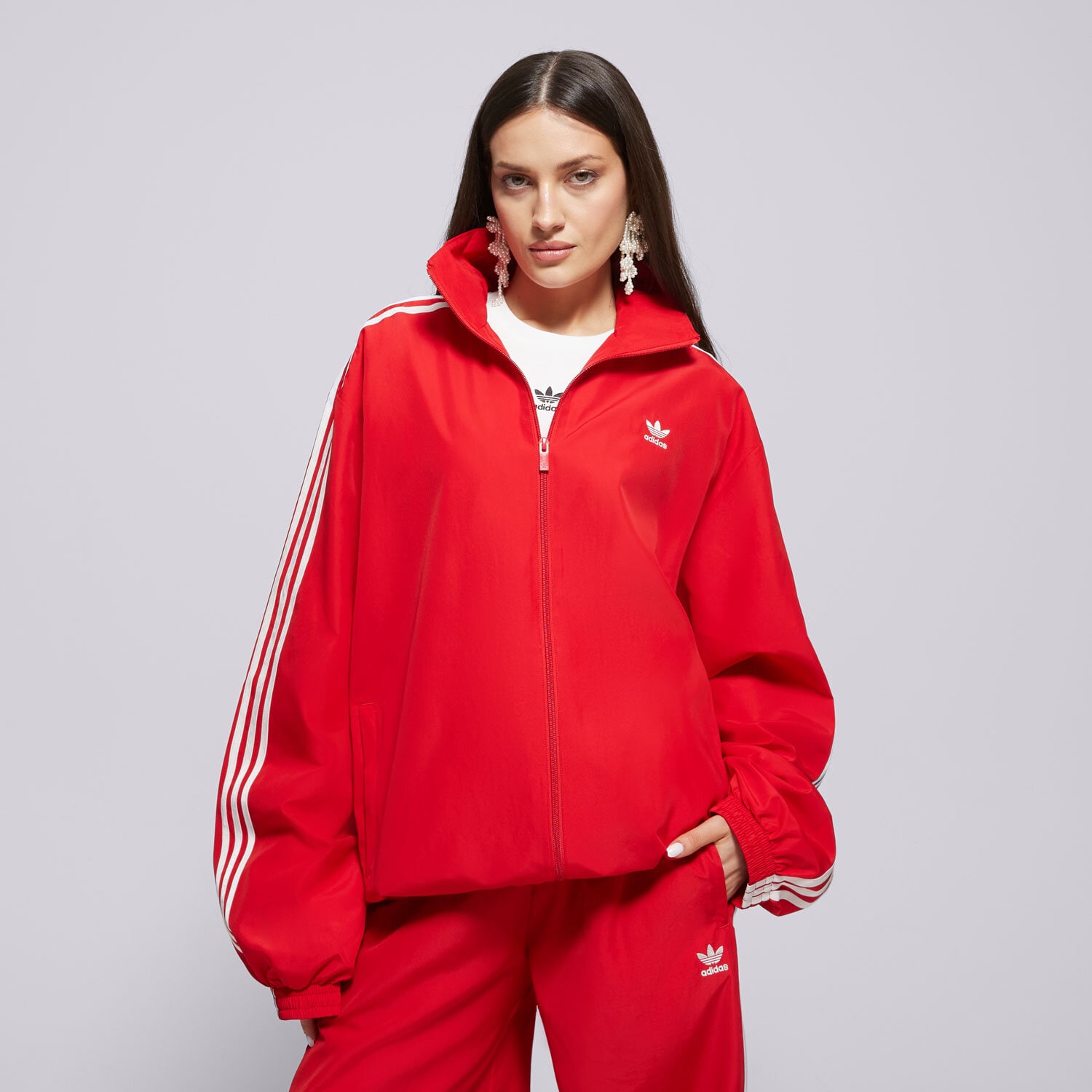 dámská mikina ADIDAS MIKINA ROZEPÍNACÍ OVERSIZED JD3393 ČERVENÁ