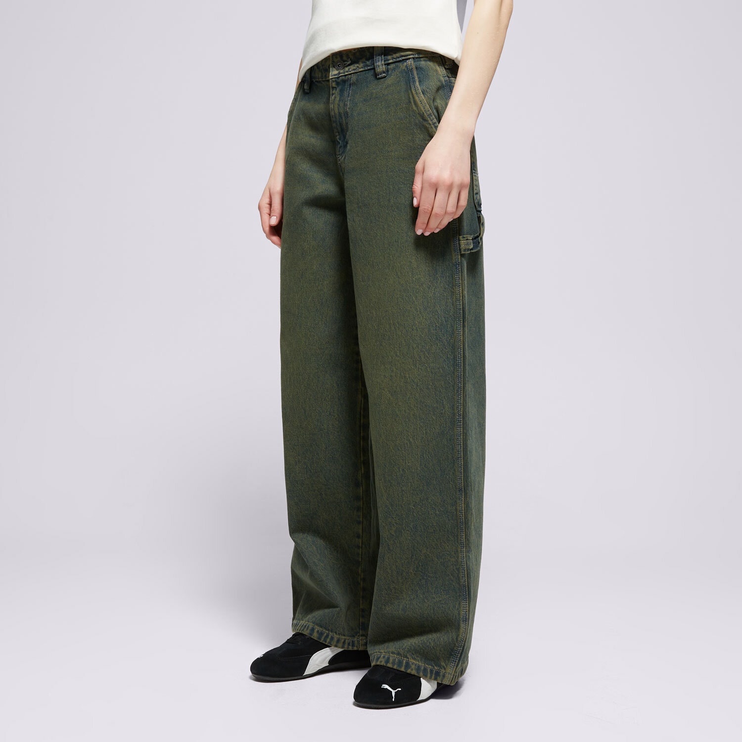dámské kalhoty DICKIES KALHOTY  X LOOSE DENIM CARPENTER PANT W DK0A4Z6SK571 ZELENÁ