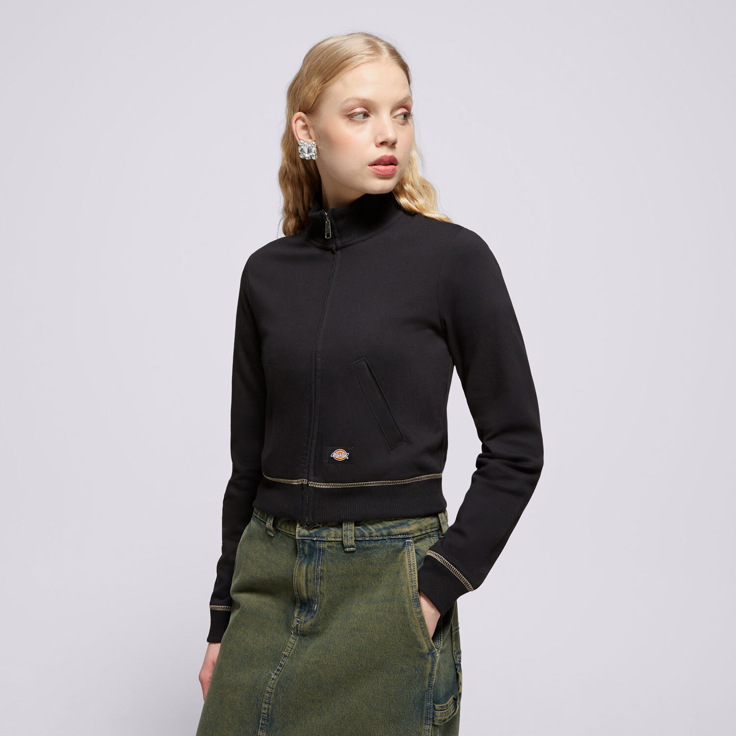 dámská mikina DICKIES SVETR FUNNEL NECKL FZ CARDIGAN W DK0A4Z71BLK1 ČERNÁ