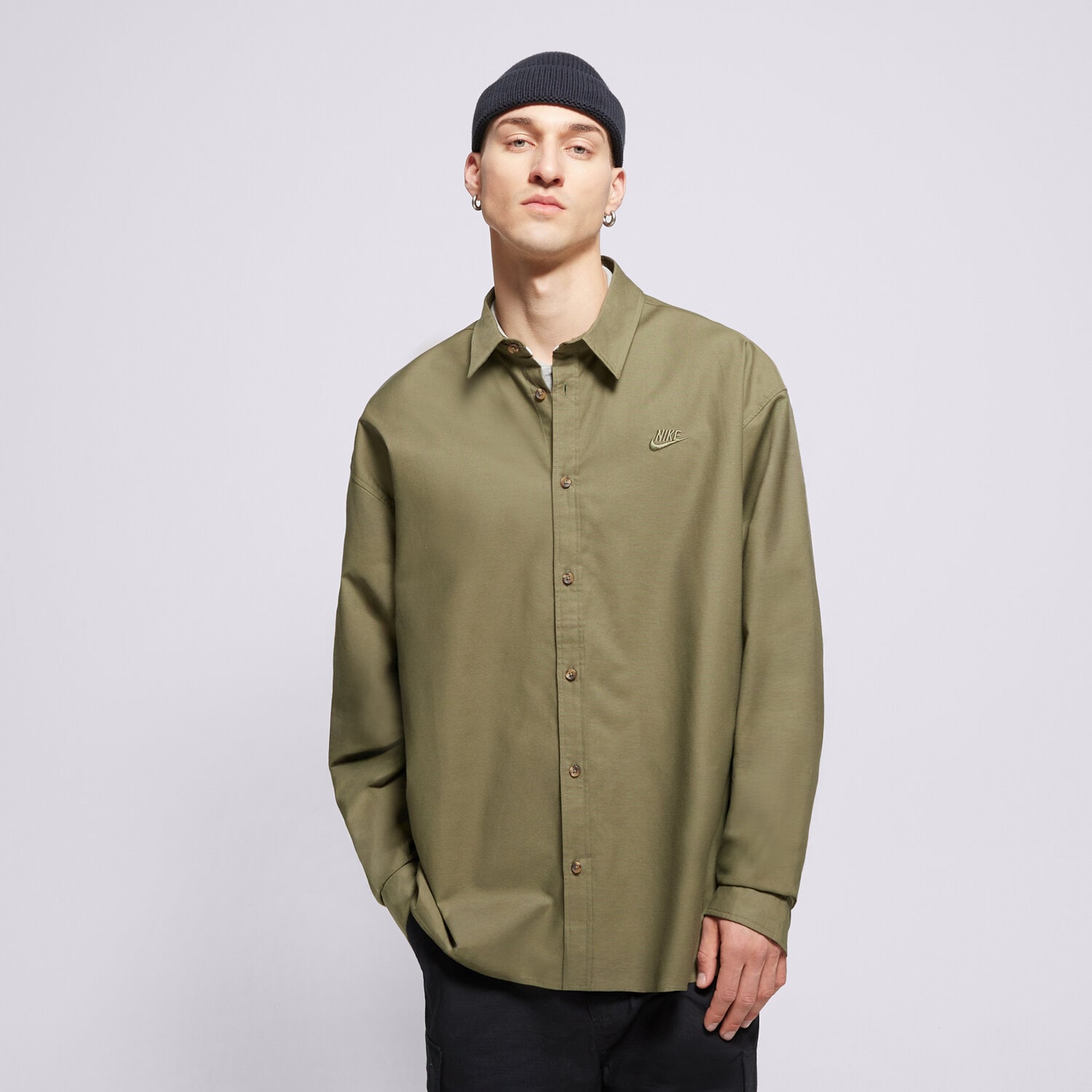 pánská košile NIKE KOŠILE M NK CLUB LS OXFORD OS HM9590-222 KHAKI