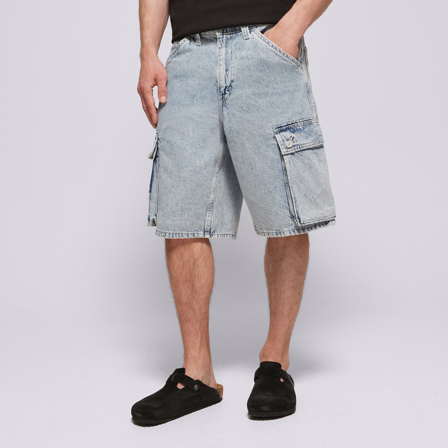 pánské kraťasy LEVI'S ŠORTKY  478 BAGGY CARGO SHORTS LIGHT INDIGO - WORN IN 001GU-0004 MODRÁ