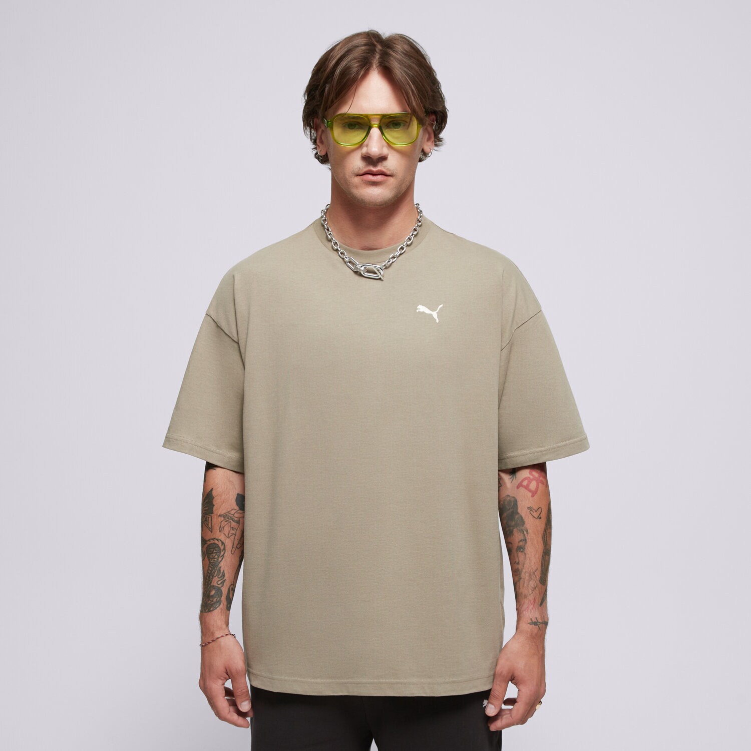 pánské tričko PUMA TRIČKO WARDROBE ESS OVERSIZED TEE 629646 83 BÉŽOVÁ