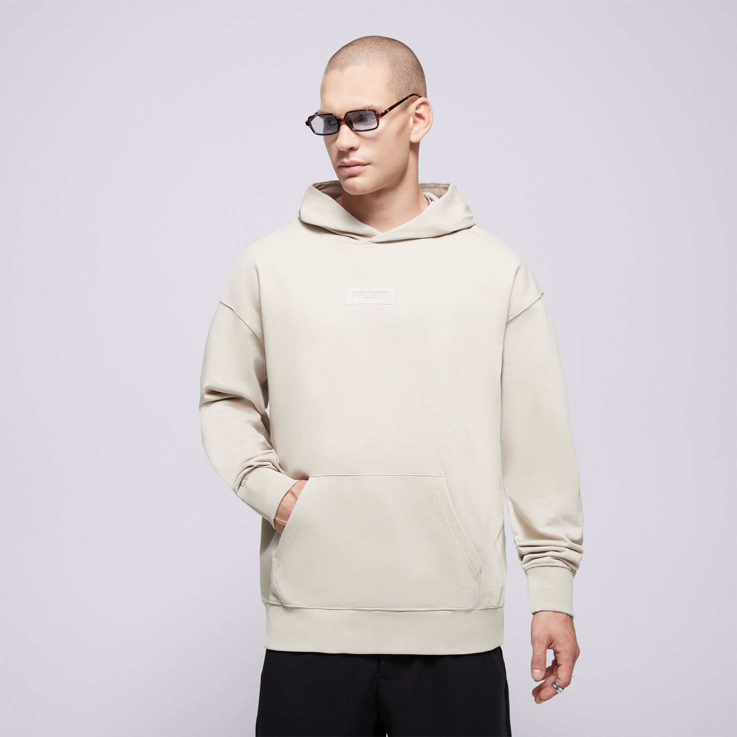 pánská mikina PROSTO MIKINA S KAPUCÍ HOODIE BOX 2.0 KL251MSWE2091 BÉŽOVÁ