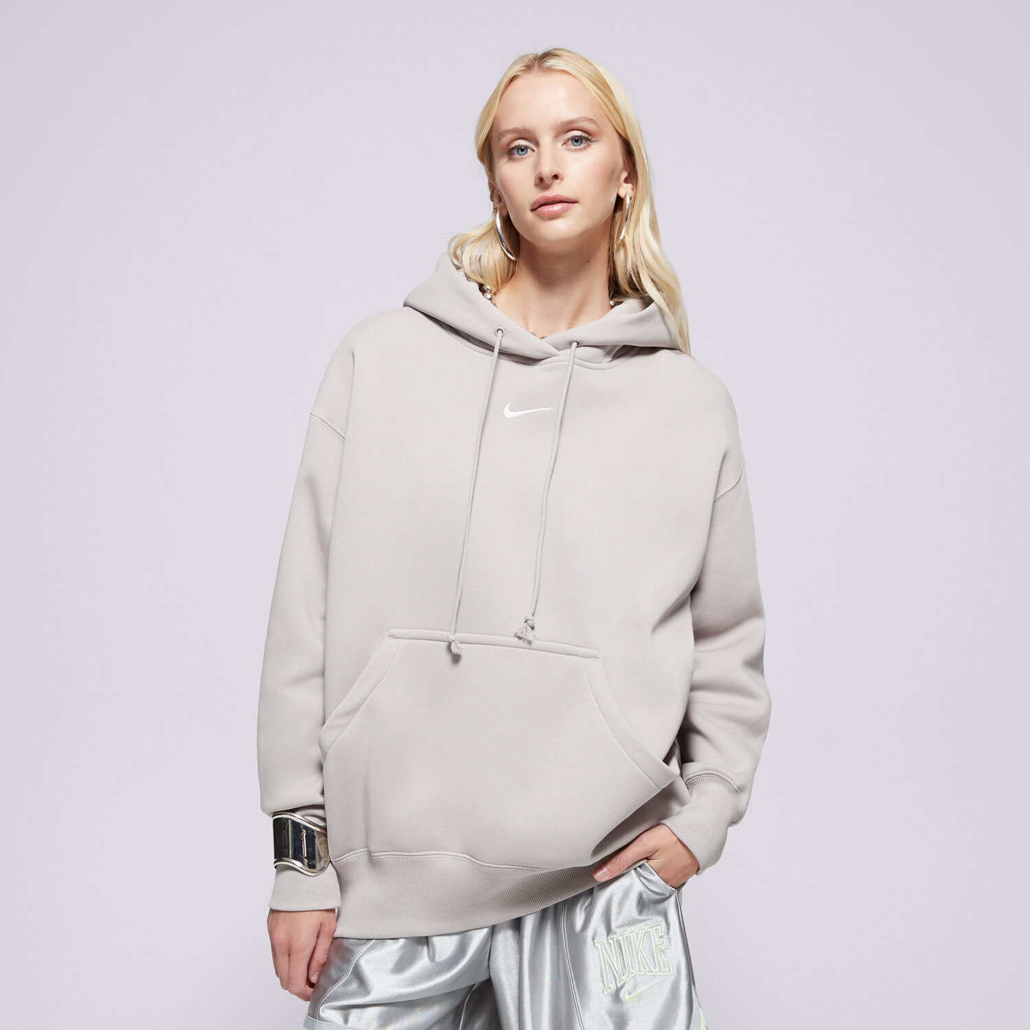 dámská mikina NIKE MIKINA S KAPUCÍ W NSW PHNX FLC OS PO HOODIE DQ5860-009 ŠEDÁ