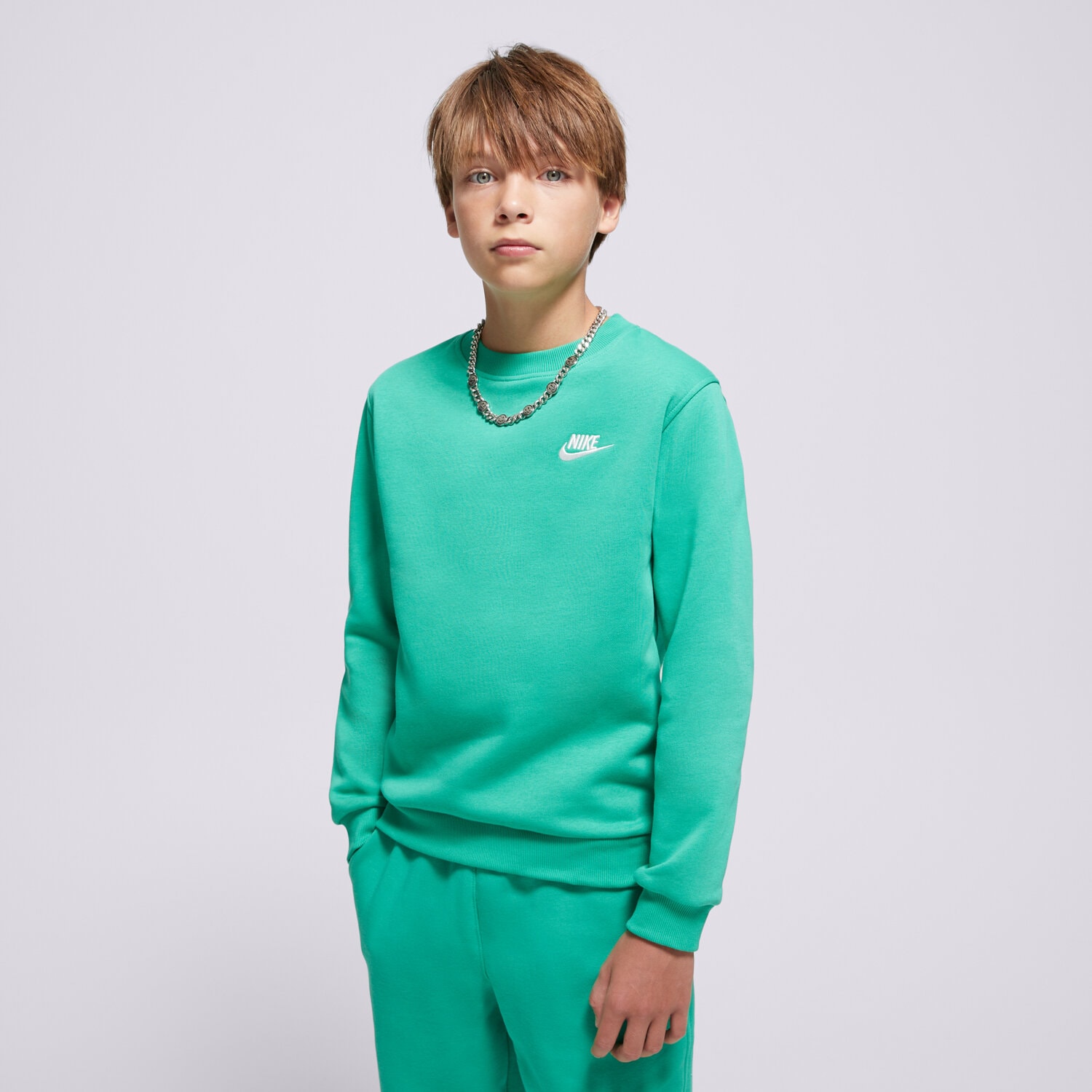 dětská mikina NIKE MIKINA K NSW CLUB FLC CREW LS LBR BOY FD3006-324 ZELENÁ