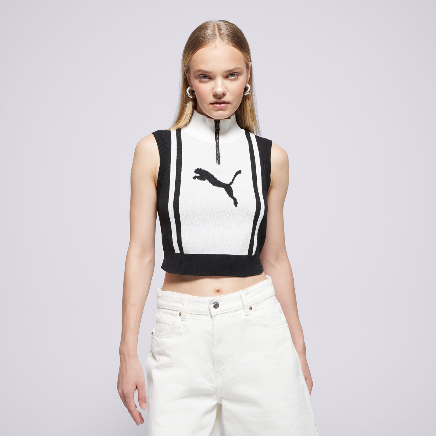 dámska vesta PUMA VESTA FUTURE.PUMA.ARCHIVE HALF-ZIP KNITTED TOP 632126 01 ČERNÁ