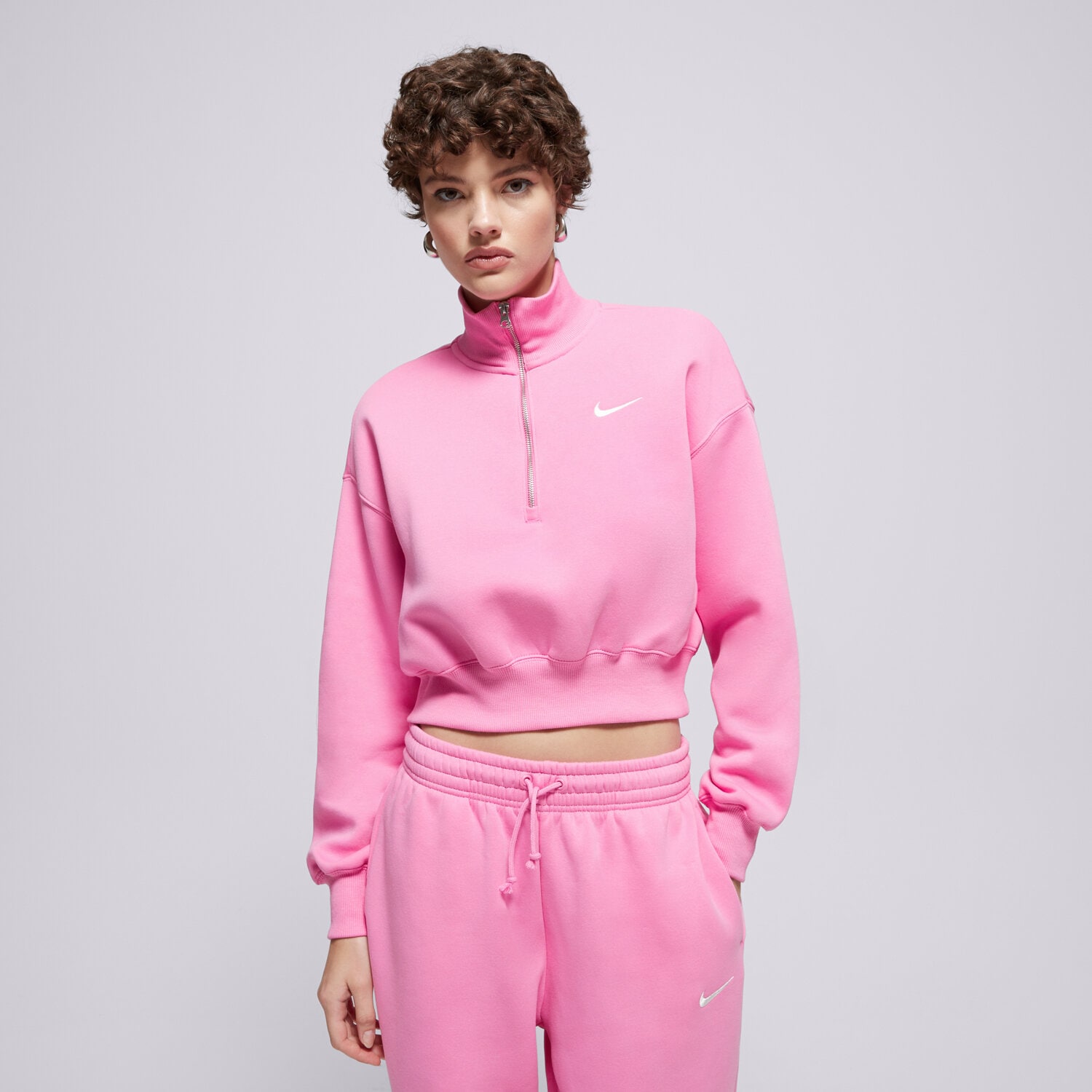 dámská mikina NIKE MIKINA ROZEPÍNACÍ W NSW PHNX FLC QZ CROP DQ5767-675 RŮŽOVÁ