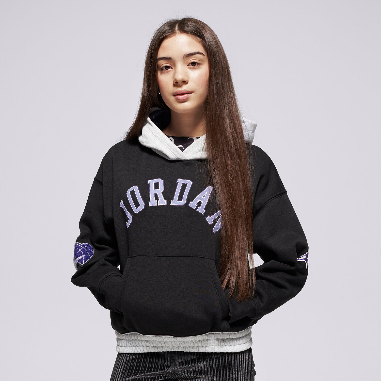 dětská mikina JORDAN MIKINA S KAPUCÍ JDG BLUE JEANS & BLING PO HOOD GIRL 45F193-023 ČERNÁ
