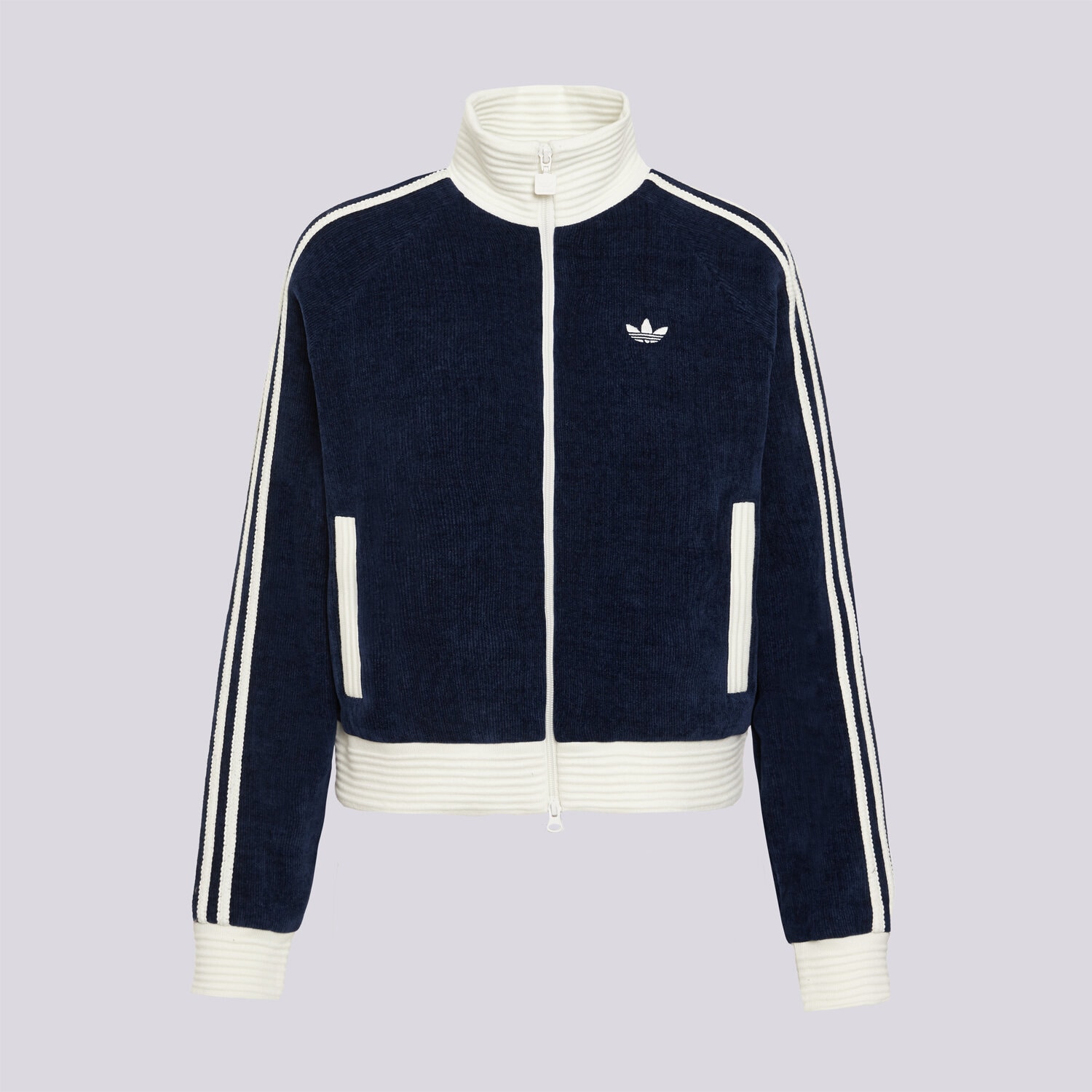 dámská mikina ADIDAS MIKINA ROZEPÍNACÍ VELOUR KNIT TRACK TOP KS7779 TMAVOMODRÁ