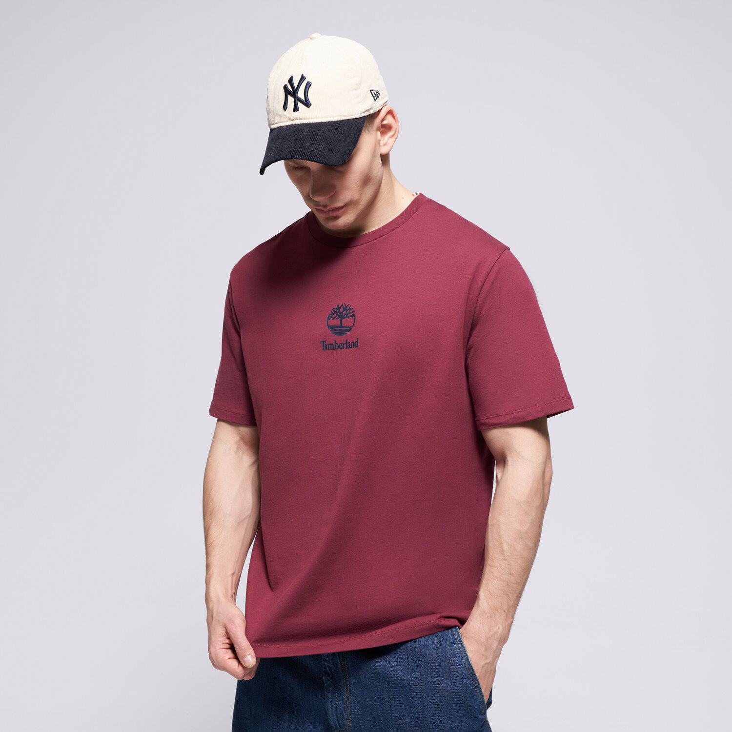 pánské tričko TIMBERLAND TRIČKO NEW SMALL LOGO PRINT SS TEE BURGUNDY TB0A6WWT6481 FIALOVÁ