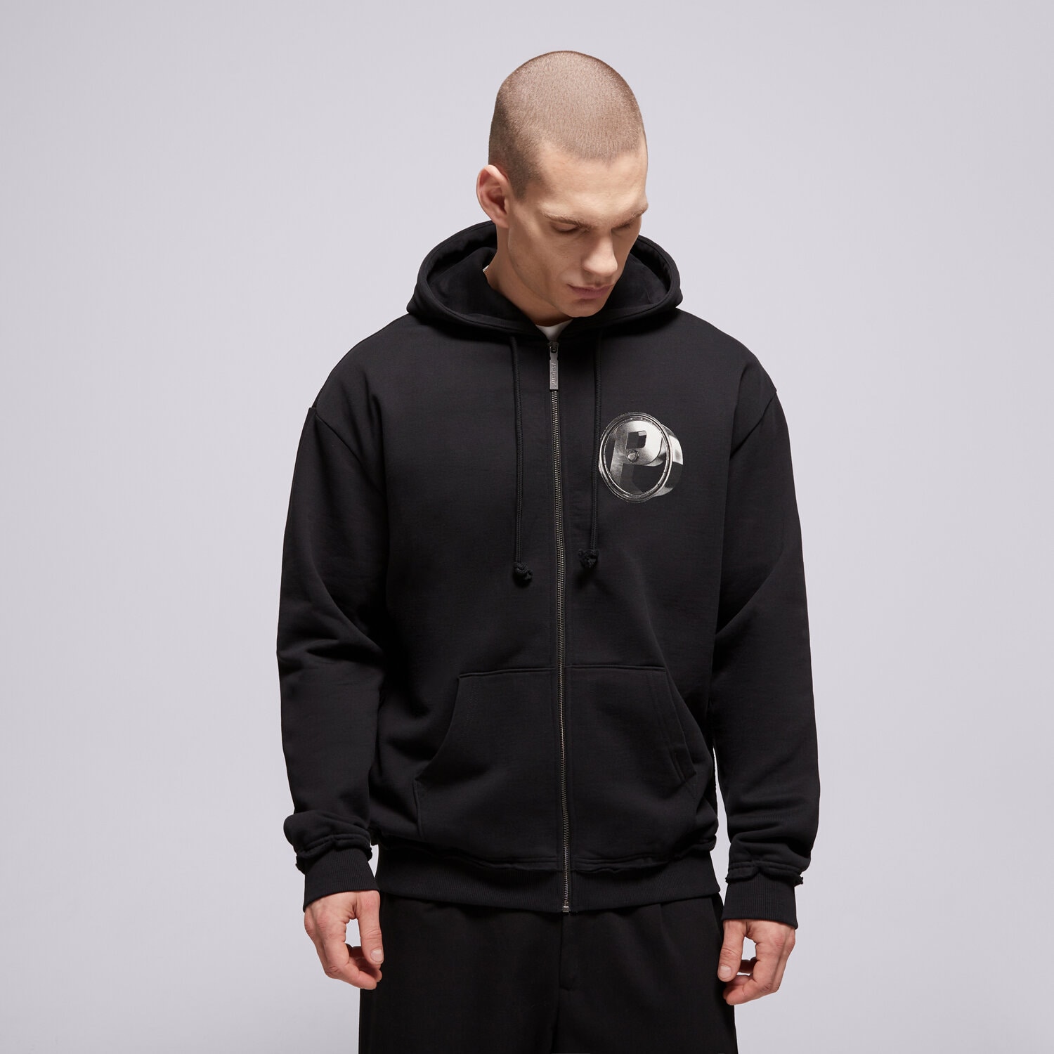 pánská mikina PROSTO MIKINA ROZEPÍNACÍ S KAPUCÍ ZIP HOODIE P RIM BLACK KL261MSWE2122 ČERNÁ