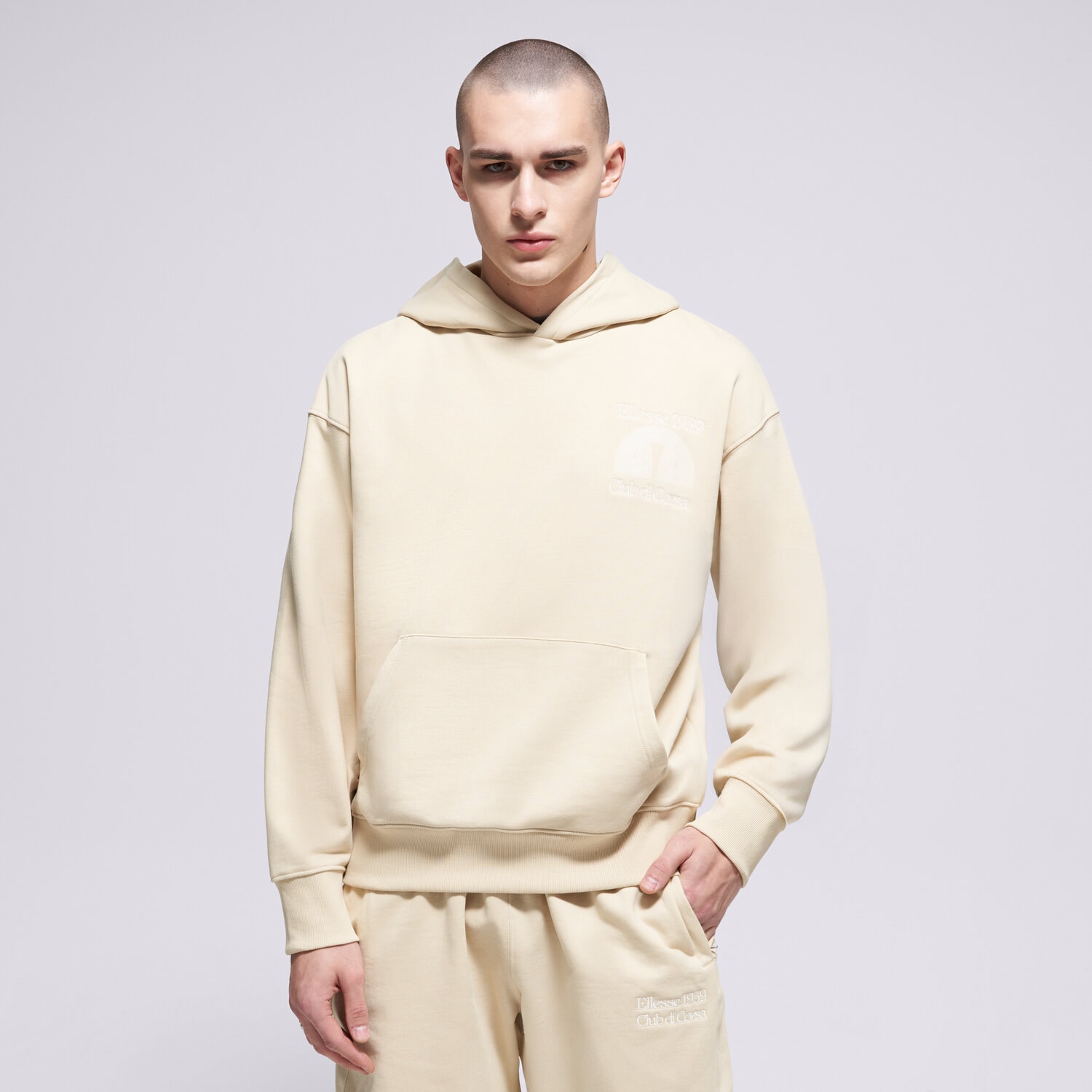pánská mikina ELLESSE MIKINA S KAPUCÍ CLUB DI CORSA HOODIE SHB23148129 BÉŽOVÁ