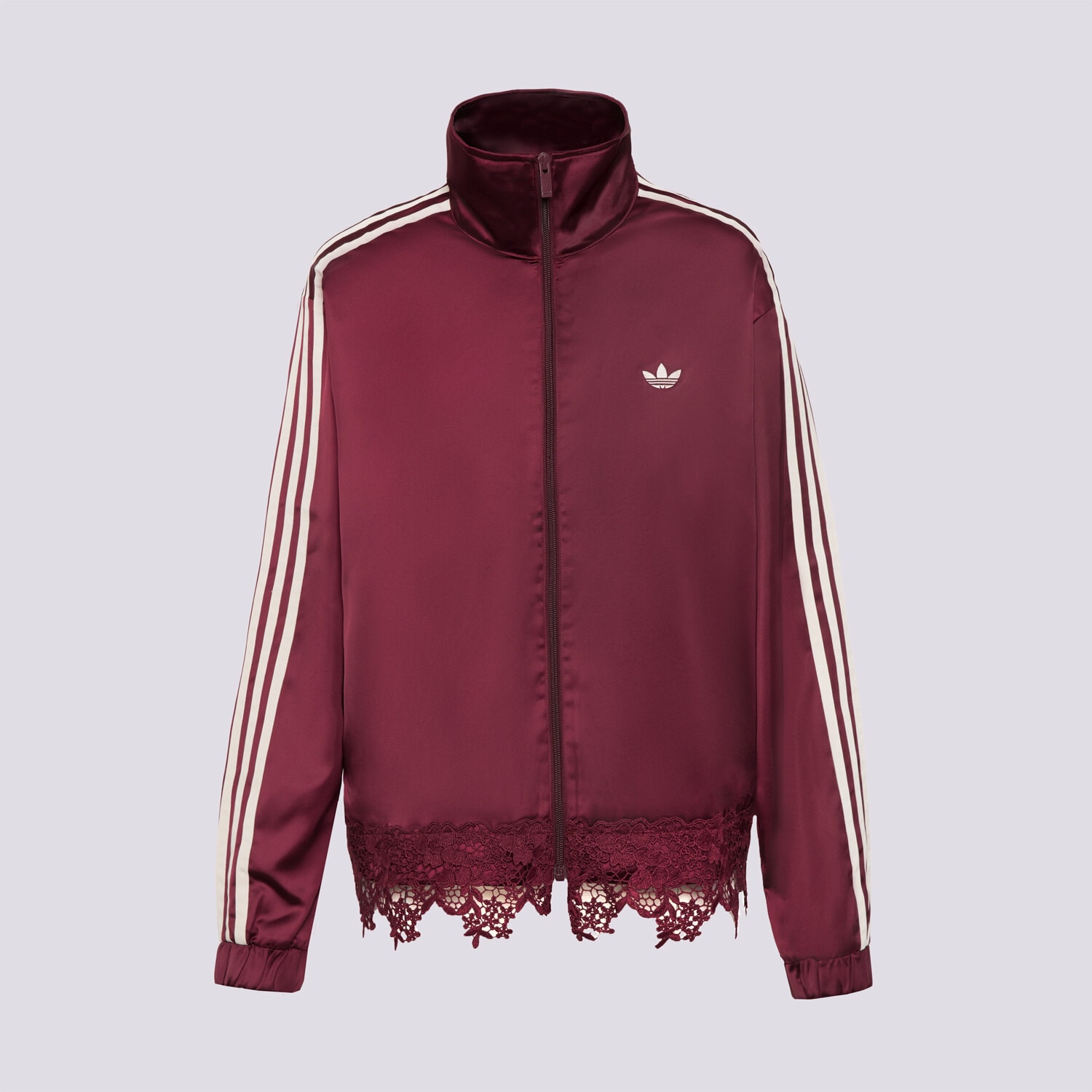 dámská mikina ADIDAS MIKINA ROZEPÍNACÍ SATIN   LACE TRACK TOP LOOSE FIREBI LD1804 BORDOVÁ