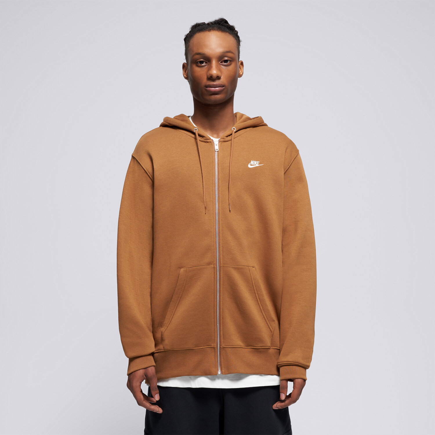 pánská mikina NIKE MIKINA ROZEPÍNACÍ S KAPUCÍ M NK CLUB BB FZ HOODIE FN3861-270 HNĚDÁ