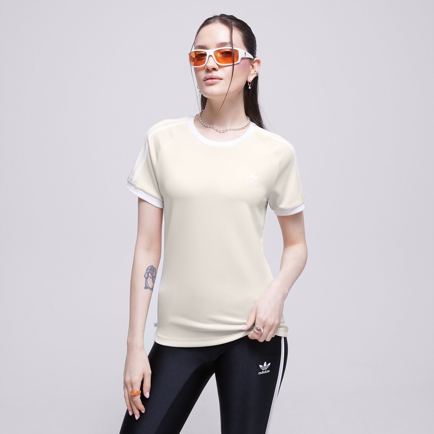 dámské tričko ADIDAS TRIČKO SLIM 3 STR IB7440 BÉŽOVÁ