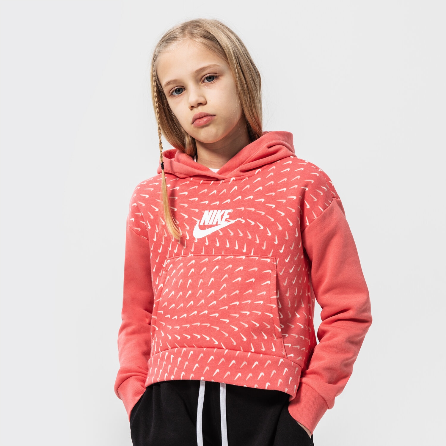 dětská mikina NIKE MIKINA S KAPUCÍ G NSW FLC AOP HOODIE GIRL DM8231-603 RŮŽOVÁ