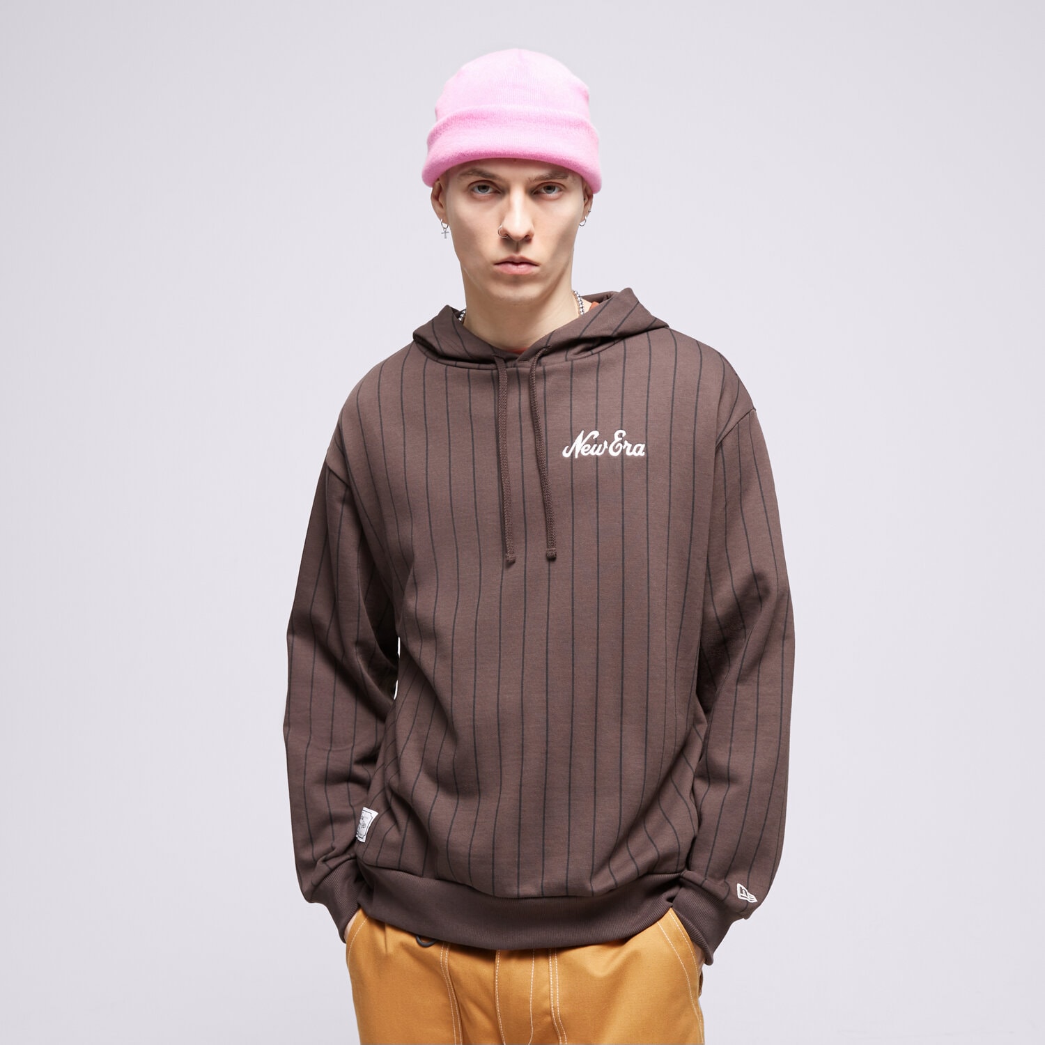 pánská mikina NEW ERA MIKINA S KAPUCÍ NE PINSTRIPE OS 60424406 HNĚDÁ