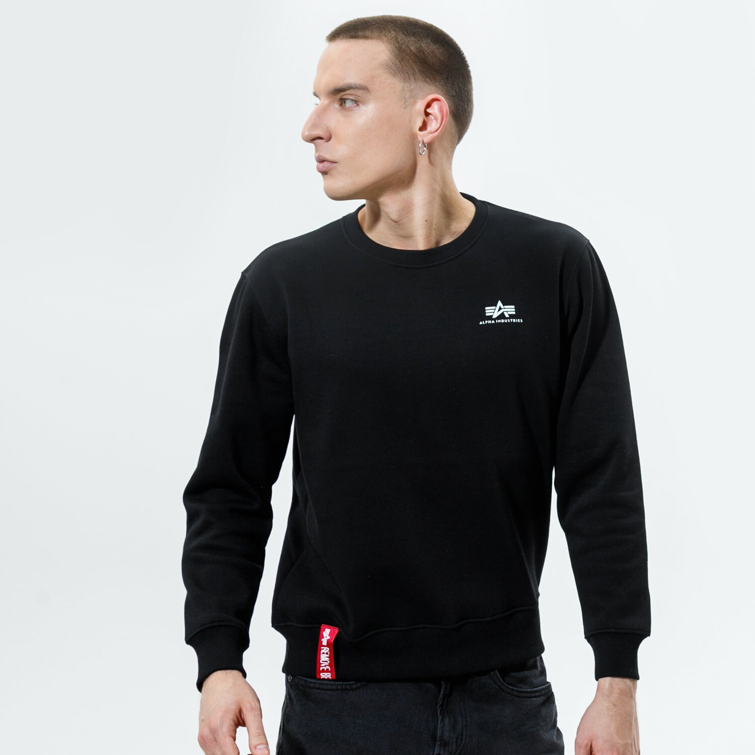 pánská mikina ALPHA INDUSTRIES MIKINA BASIC SWEATER SMALL LOGO 188307-03 ČERNÁ