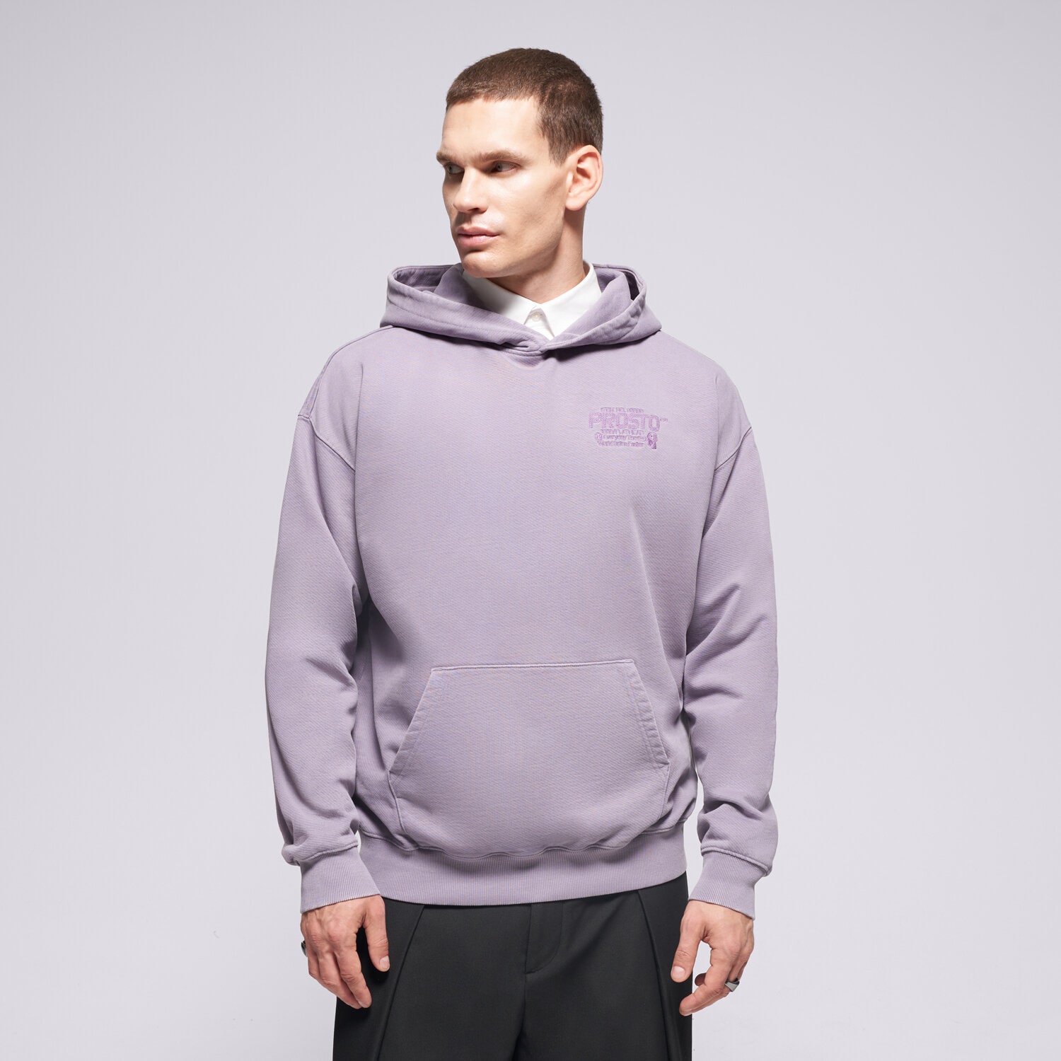 pánská mikina PROSTO MIKINA S KAPUCÍ HOODIE FLATHEAD WASHED LAVENDER KL252MSWE2041 FIALOVÁ