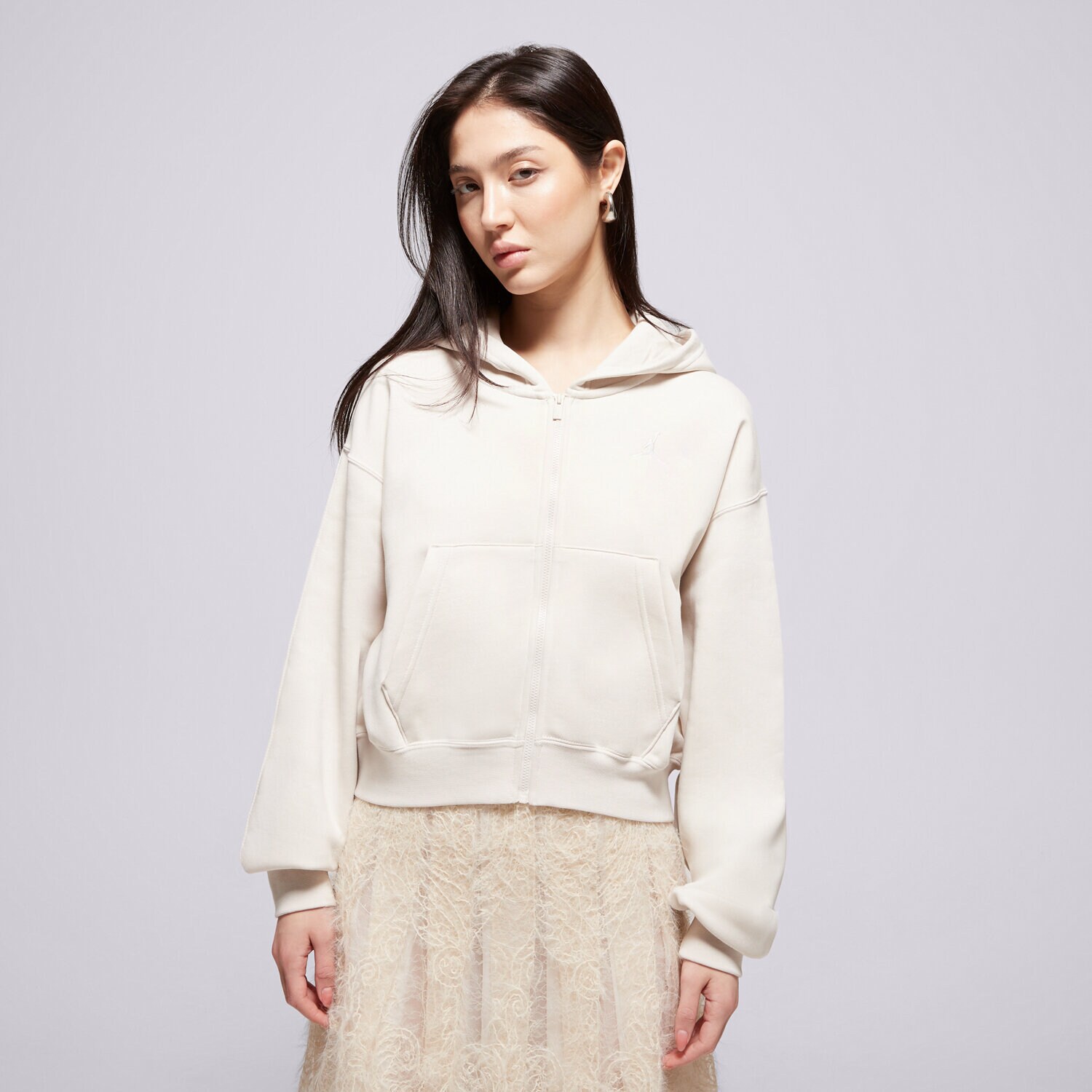 dámská mikina JORDAN MIKINA ROZEPÍNACÍ S KAPUCÍ W J BRK FLC FZ MOD CROP IH3351-104 BÉŽOVÁ