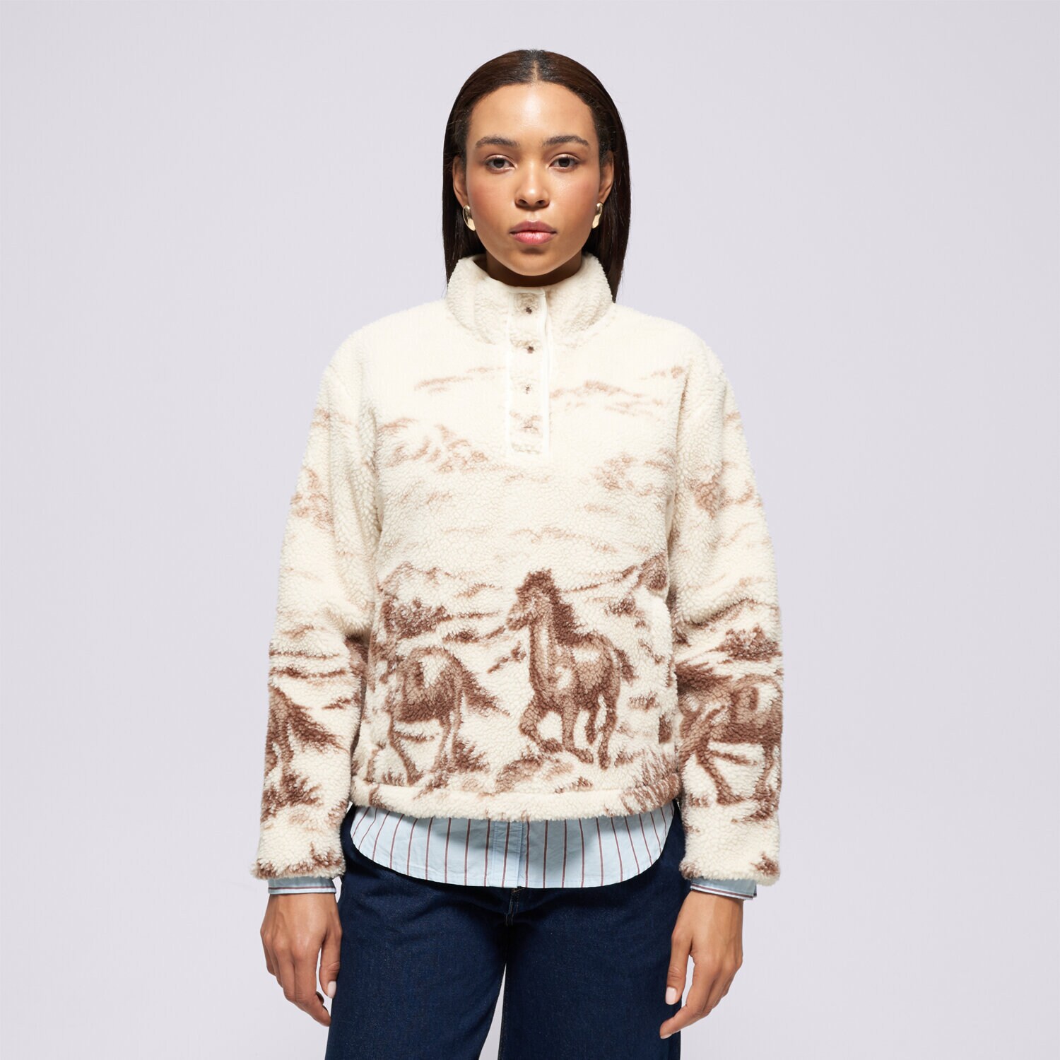 dámská mikina LEVI'S FLEECE MIKINA KASEY   SHERPA PULLOVER OW NEUTRALS 003ZA-0000 HNĚDÁ