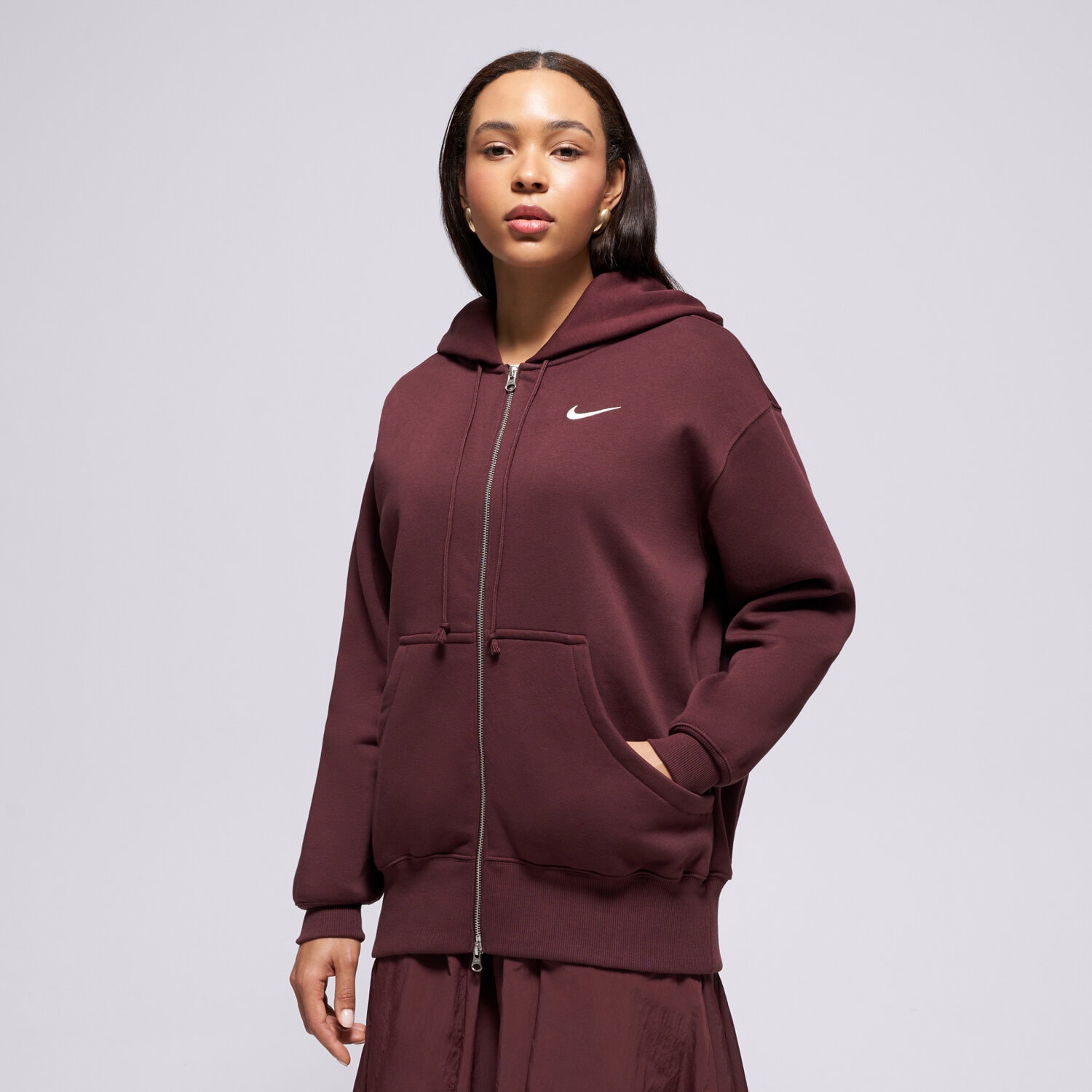 dámská mikina NIKE MIKINA ROZEPÍNACÍ W NSW PHNX FLC FZ OS HOODIE DQ5758-654 BORDOVÁ