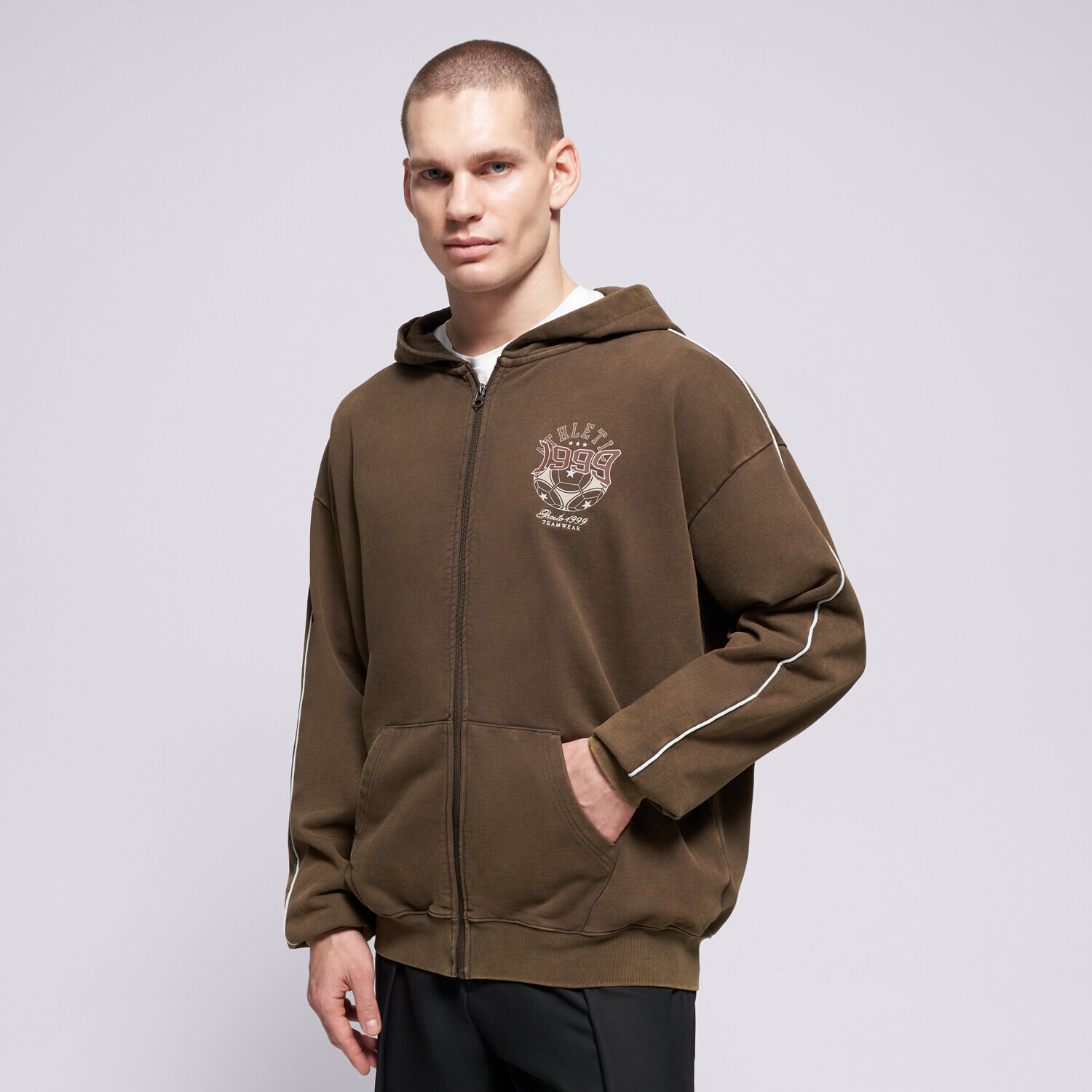 pánská mikina PROSTO MIKINA ROZEPÍNACÍ ZIP HOODIE ATHLETIC WASHED BROWN KL252MSWE2071 HNĚDÁ