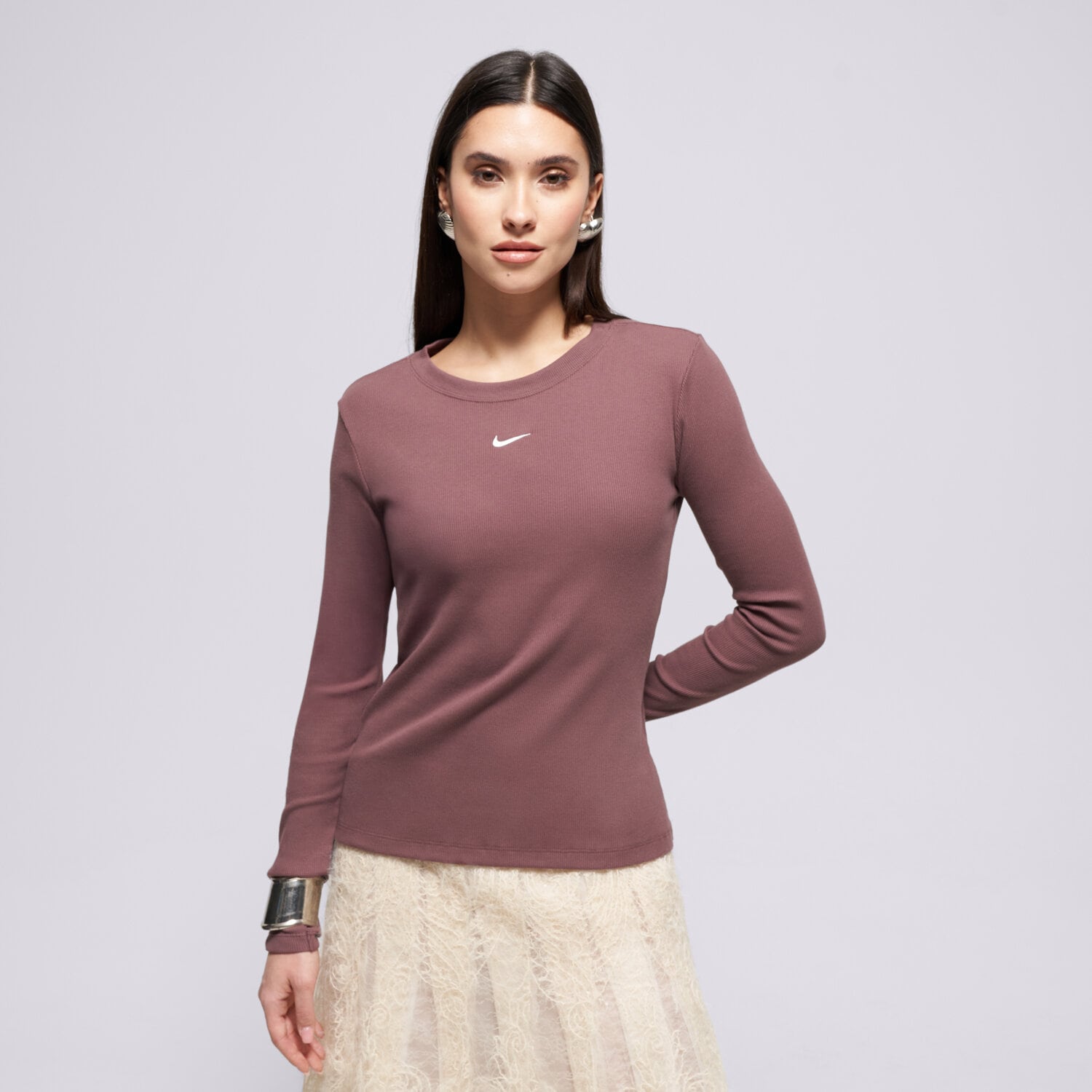 dámské tričko NIKE TRIČKO LS TEE RIB TIGHT W NSW IH7691-502 HNĚDÁ