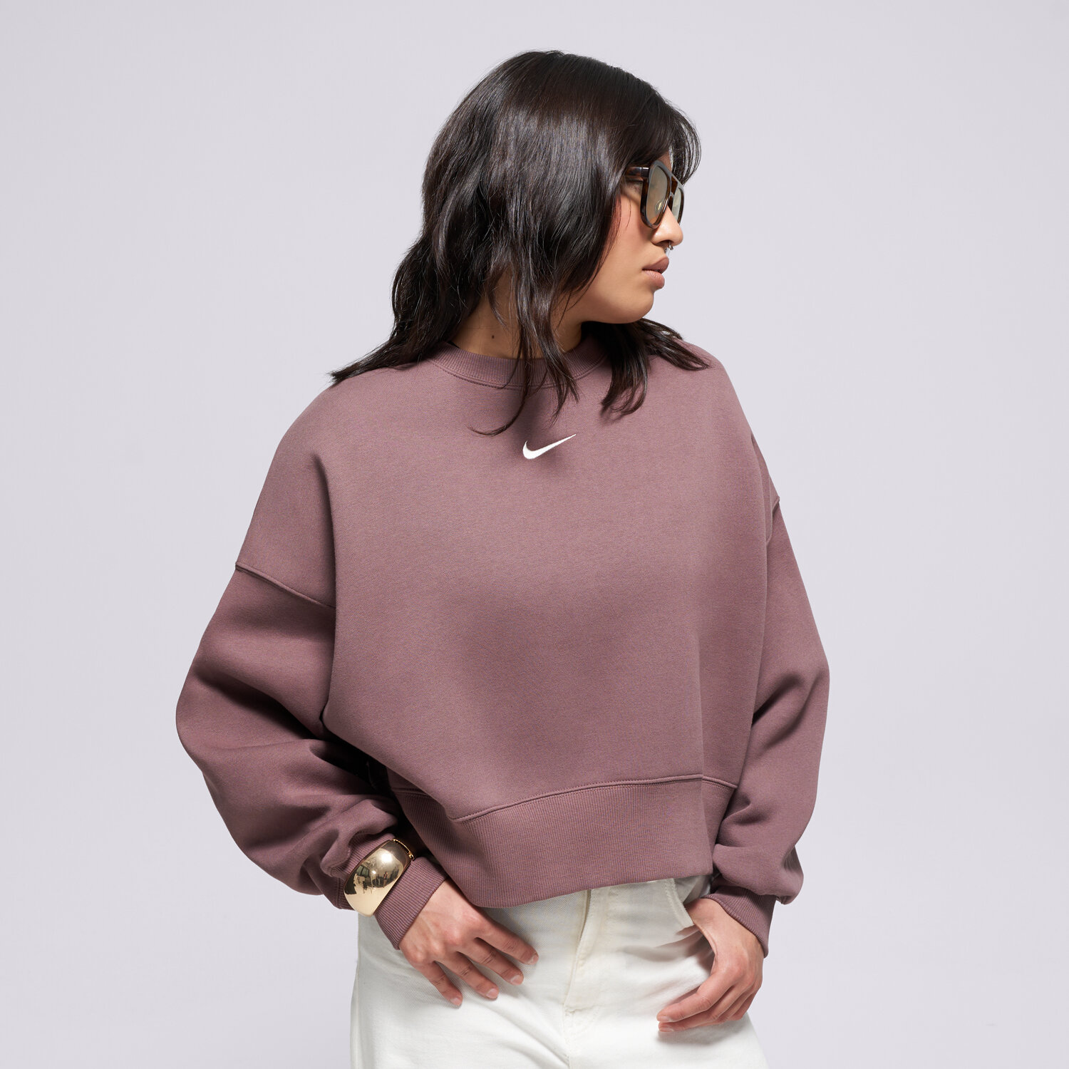 dámská mikina NIKE MIKINA PHNX FLC OOS CREW W NSW DQ5761-502 HNĚDÁ