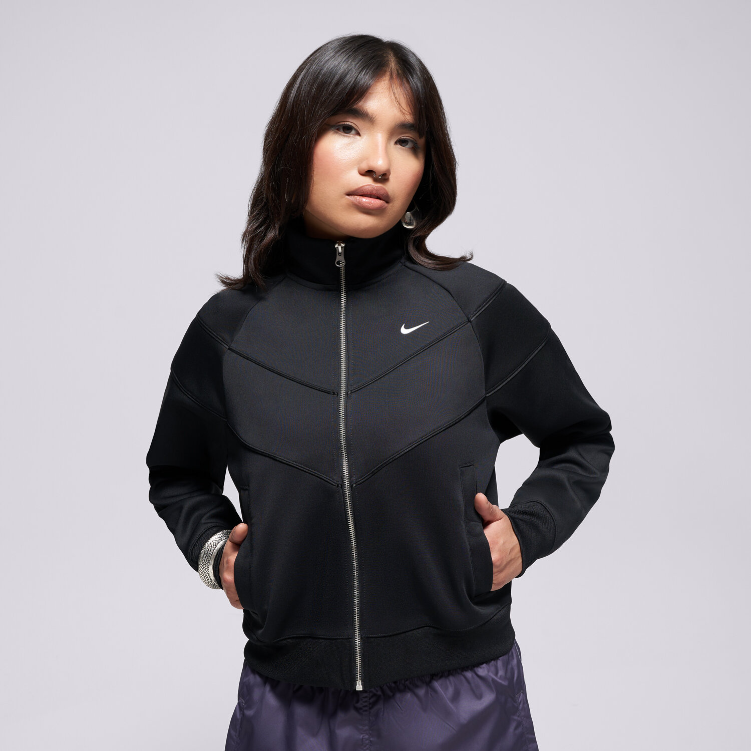 dámská mikina NIKE MIKINA ROZEPÍNACÍ W NSW NK WR POLY KNIT JKT HJ0975-010 ČERNÁ