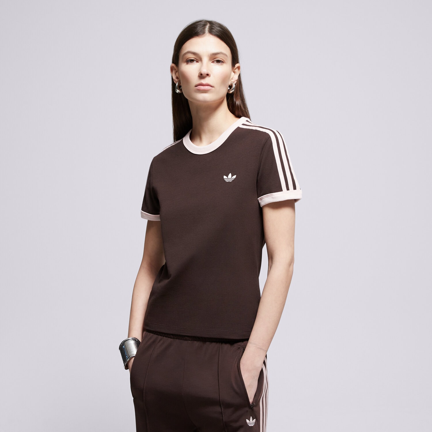 dámské tričko ADIDAS TRIČKO 3S TEE SLIM KC9017 HNĚDÁ