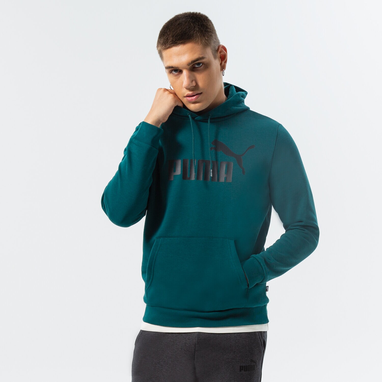 pánská mikina PUMA MIKINA S KAPUCÍ ESS BIG LOGO HOODIE FL (S) 586687 20 ZELENÁ