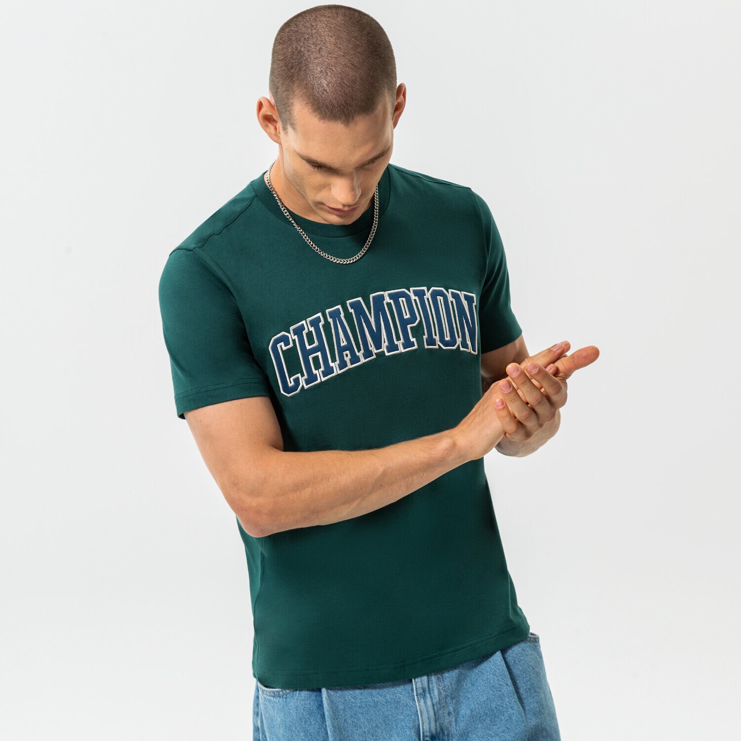pánské tričko CHAMPION TRIČKO CREWNECK TRIČKO 217882GS569 ZELENÁ