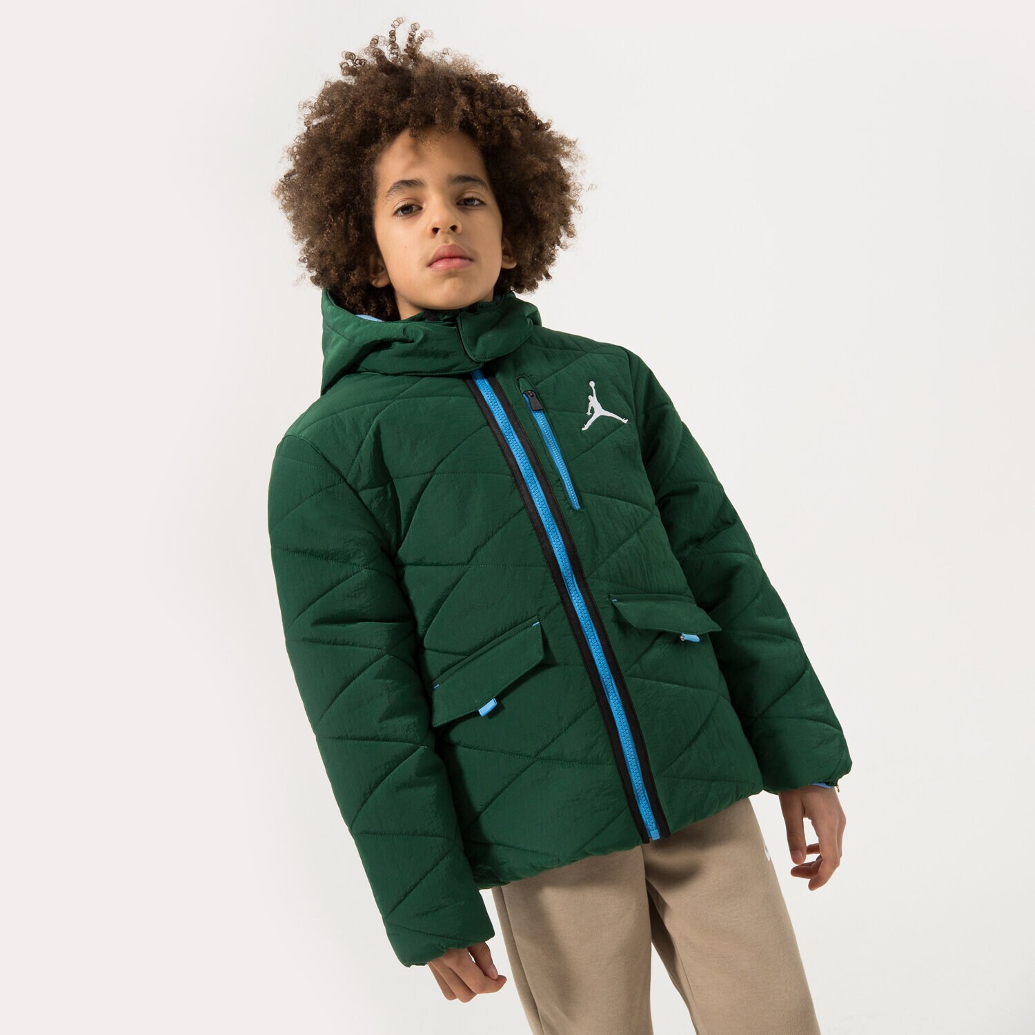 dětské tričko JORDAN BUNDA ZIMNÍ DETACH HOOD PUFFER JACKET BOY 95B649-T17 ZELENÁ