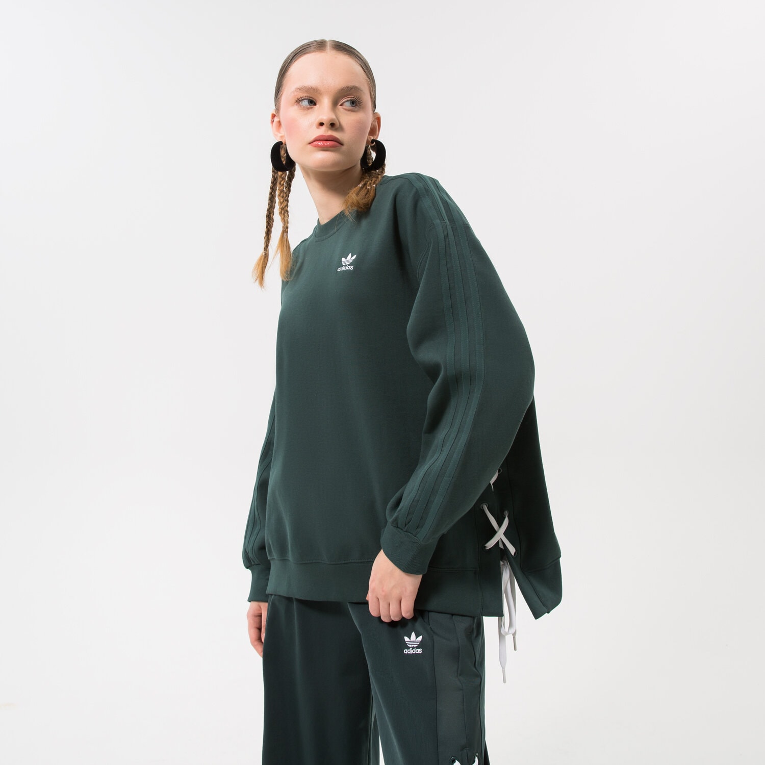 dámská mikina ADIDAS MIKINA LACED CREW HK5056 ZELENÁ