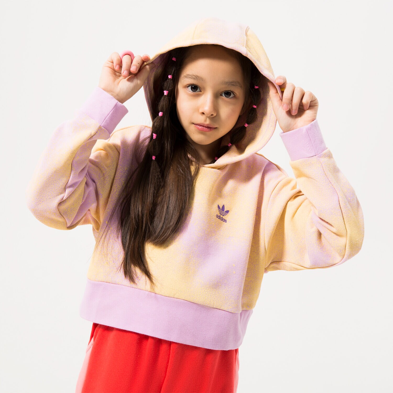 dětská mikina ADIDAS MIKINA S KAPUCÍ CROP HOODIE GIRL HK2942 RŮŽOVÁ