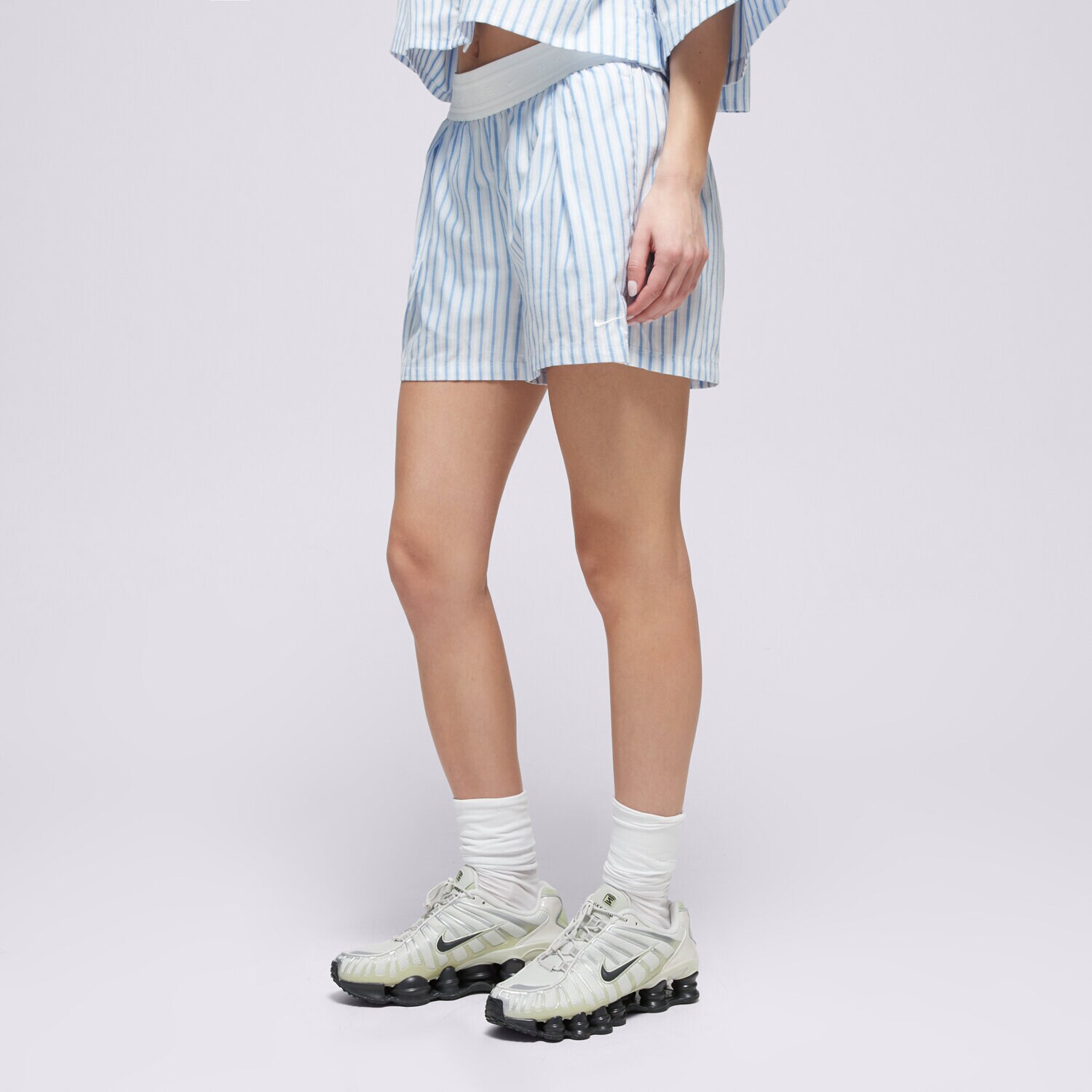 dámské kraťasy NIKE ŠORTKY  W NSW OFFLN WVN PPLN STRP SHRT II4230-435 MODRÁ