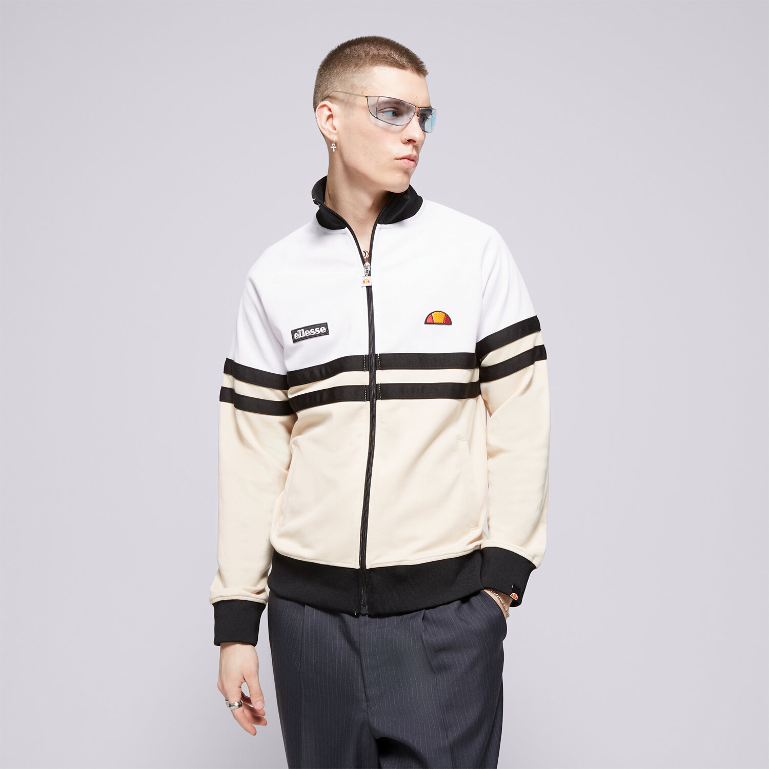 pánská mikina ELLESSE MIKINA ROZEPÍNACÍ RIMINI WHT/OFF WHT TRACK TOP SHR00892623 BÍLÁ