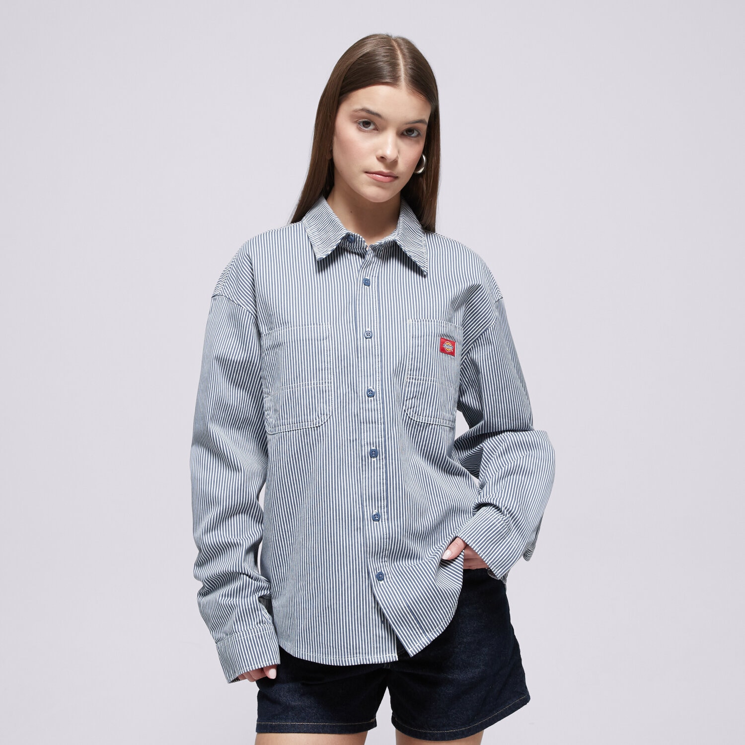dámské tričko DICKIES HICKORY WORK SHIRT LS DK0A889SRI21 MODRÁ
